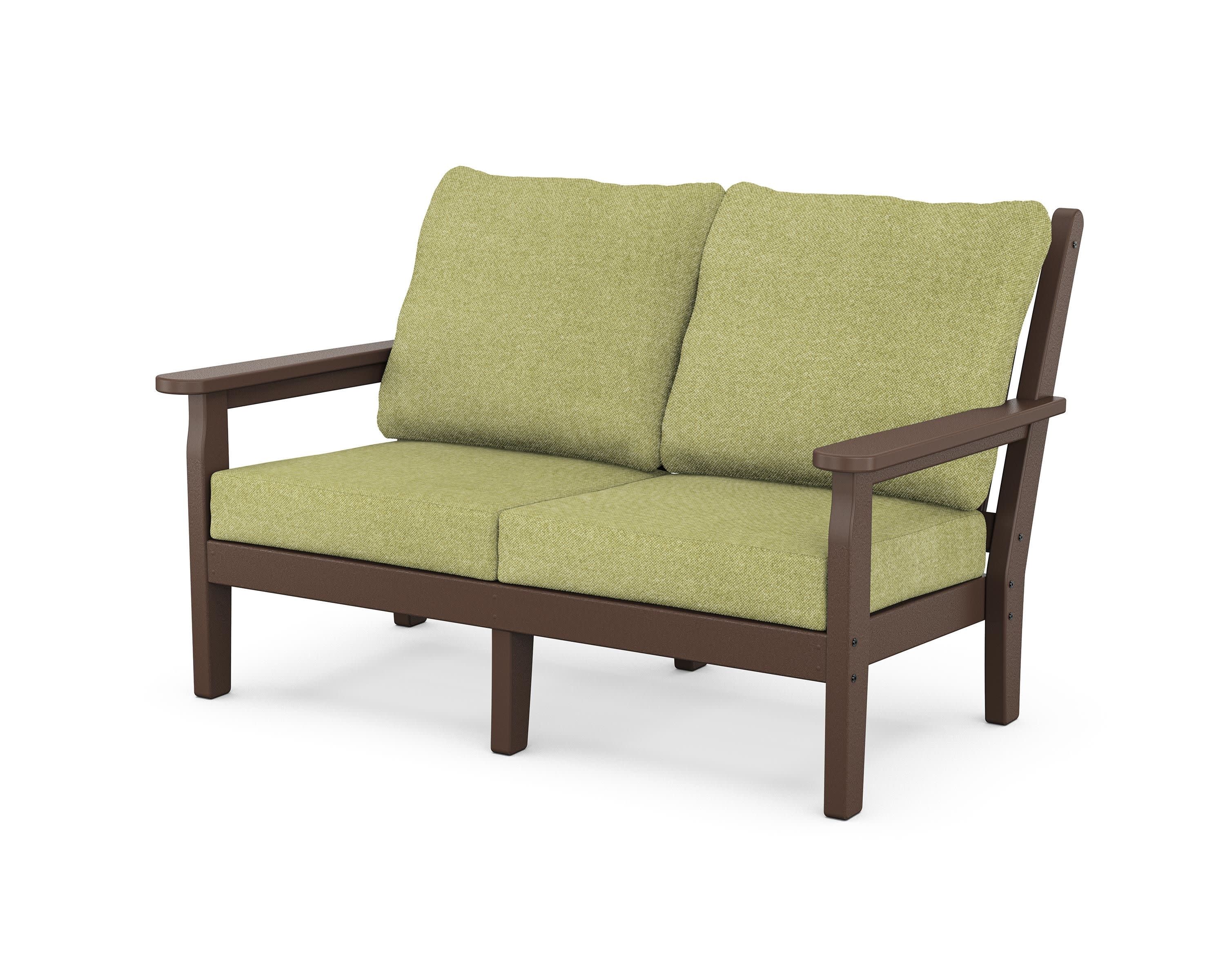 Chippendale Deep Seating Loveseat in Mahogany / Chartreuse Boucle