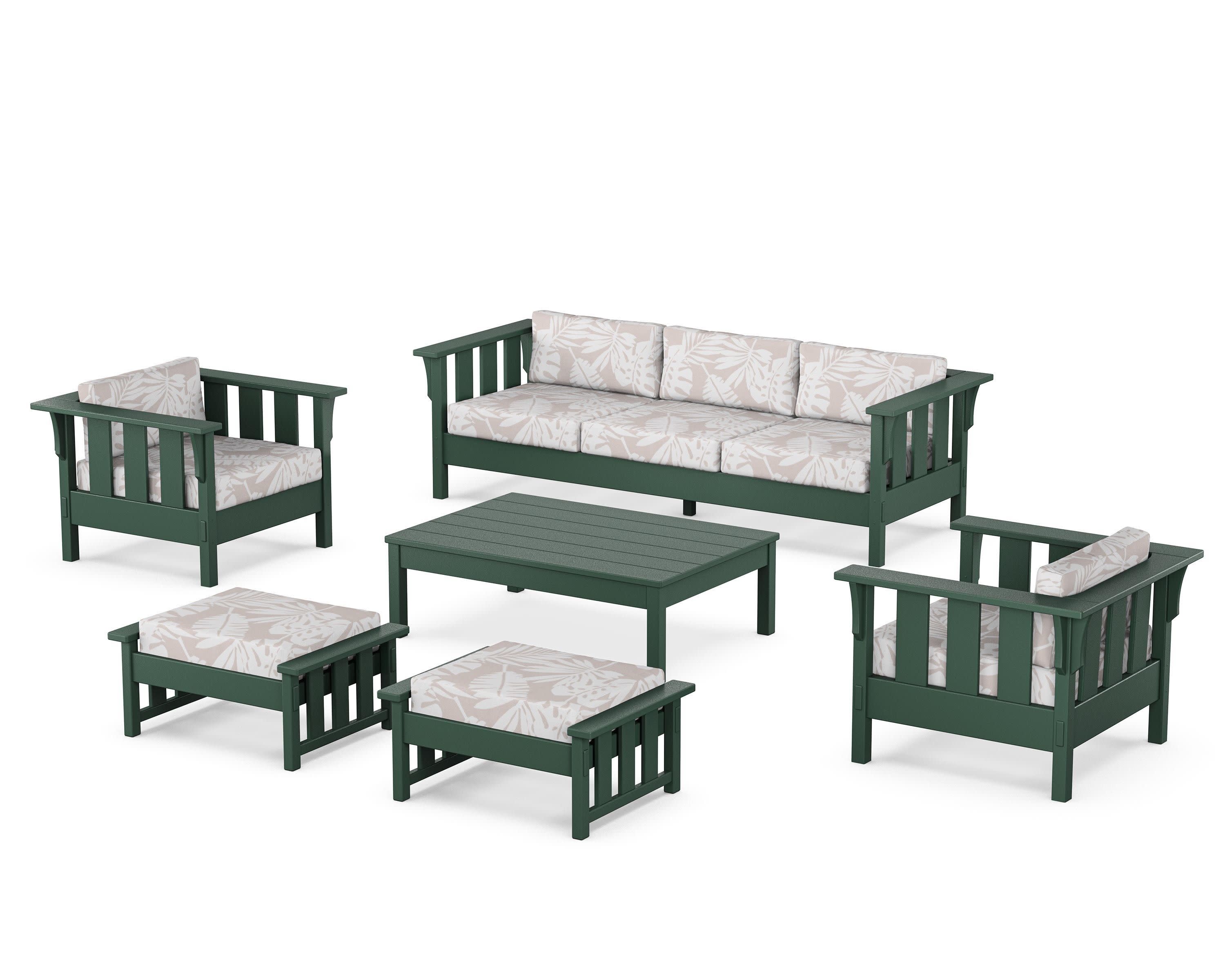 Acadia 6-Piece Lounge Sofa Set in Green / Leaf Dune Burlap