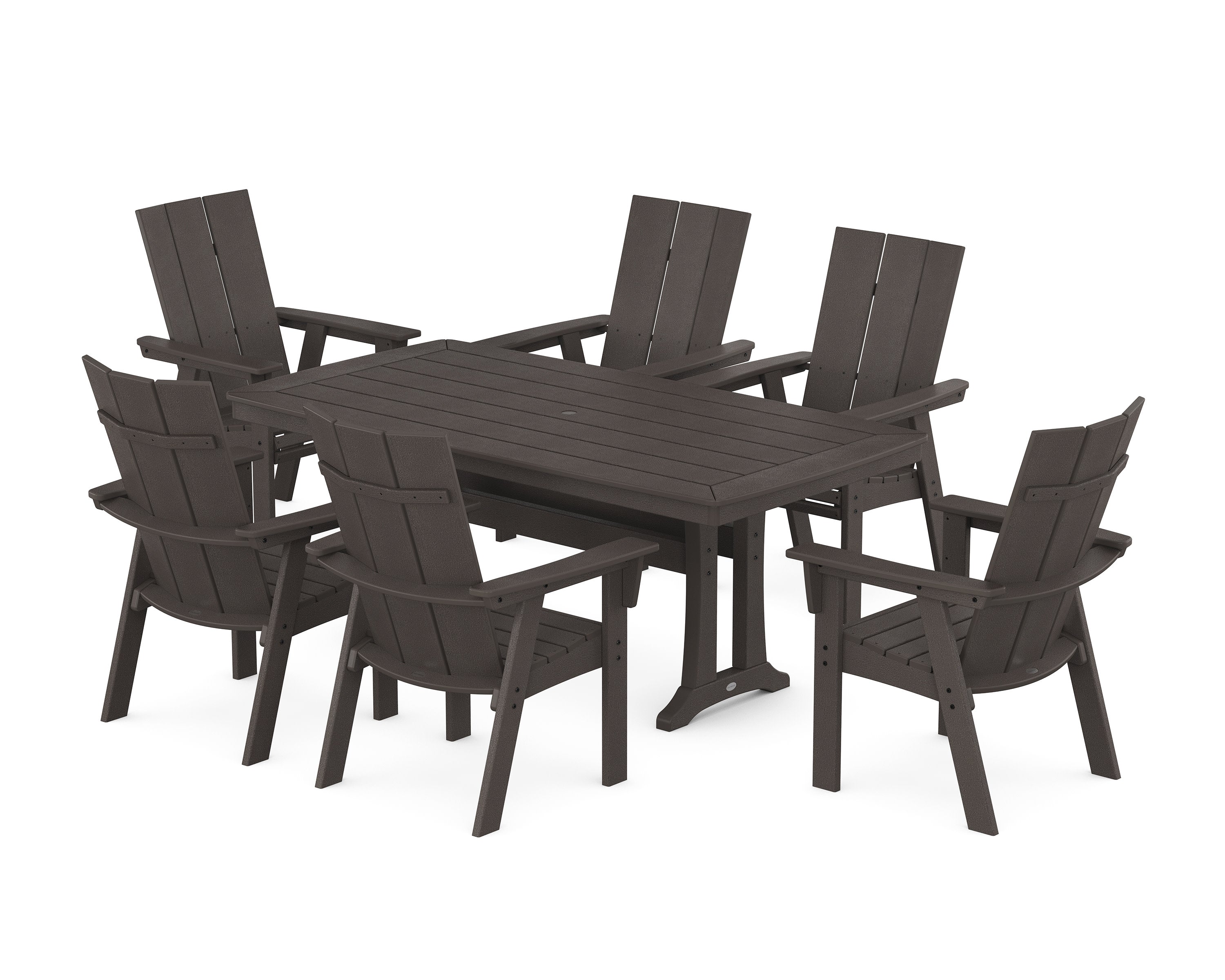Modern Curveback Adirondack 7-Piece Dining Set with Trestle Legs in Vintage Coffee