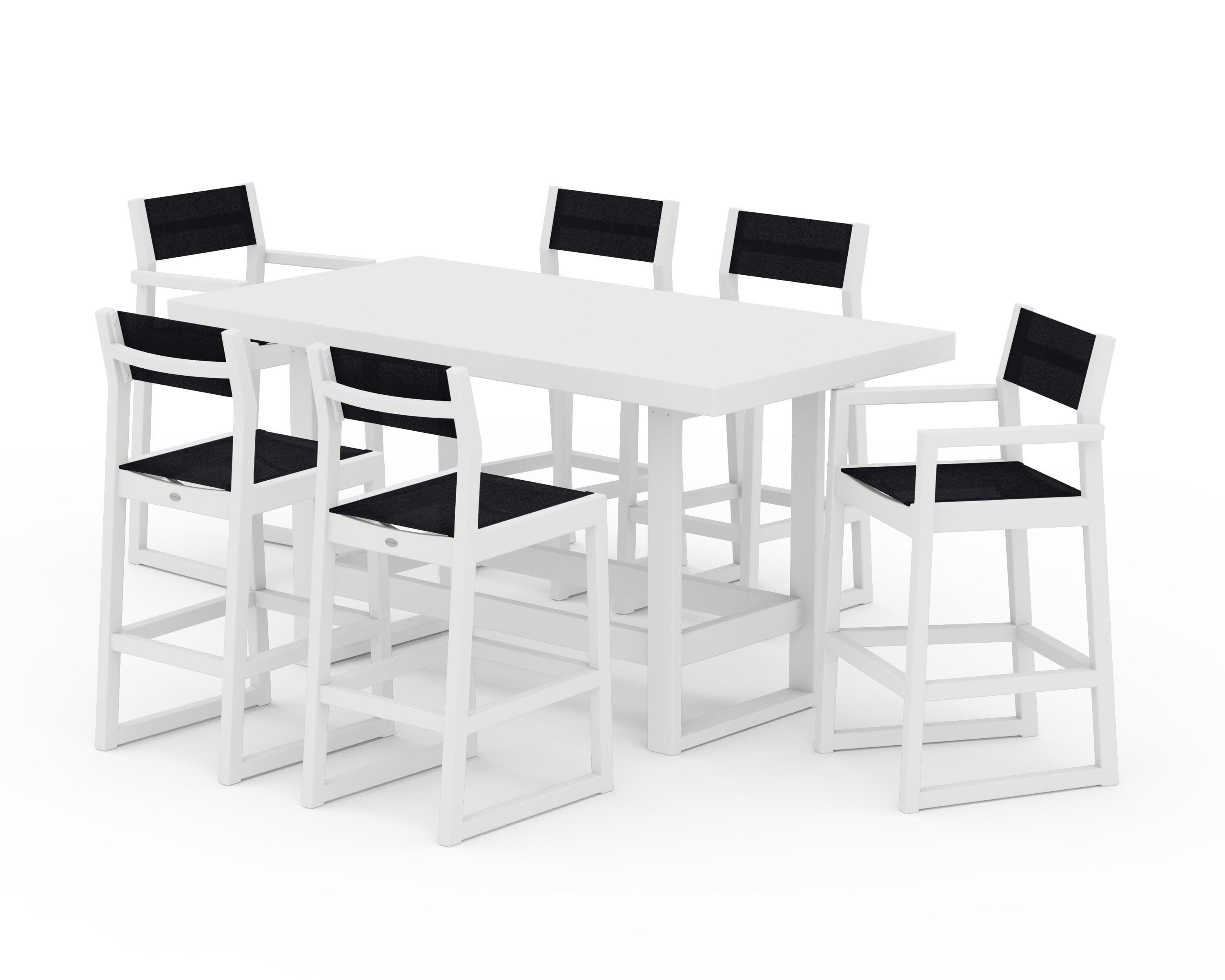 EDGE Sling 7-Piece Bar Table Set in White / Black Sling