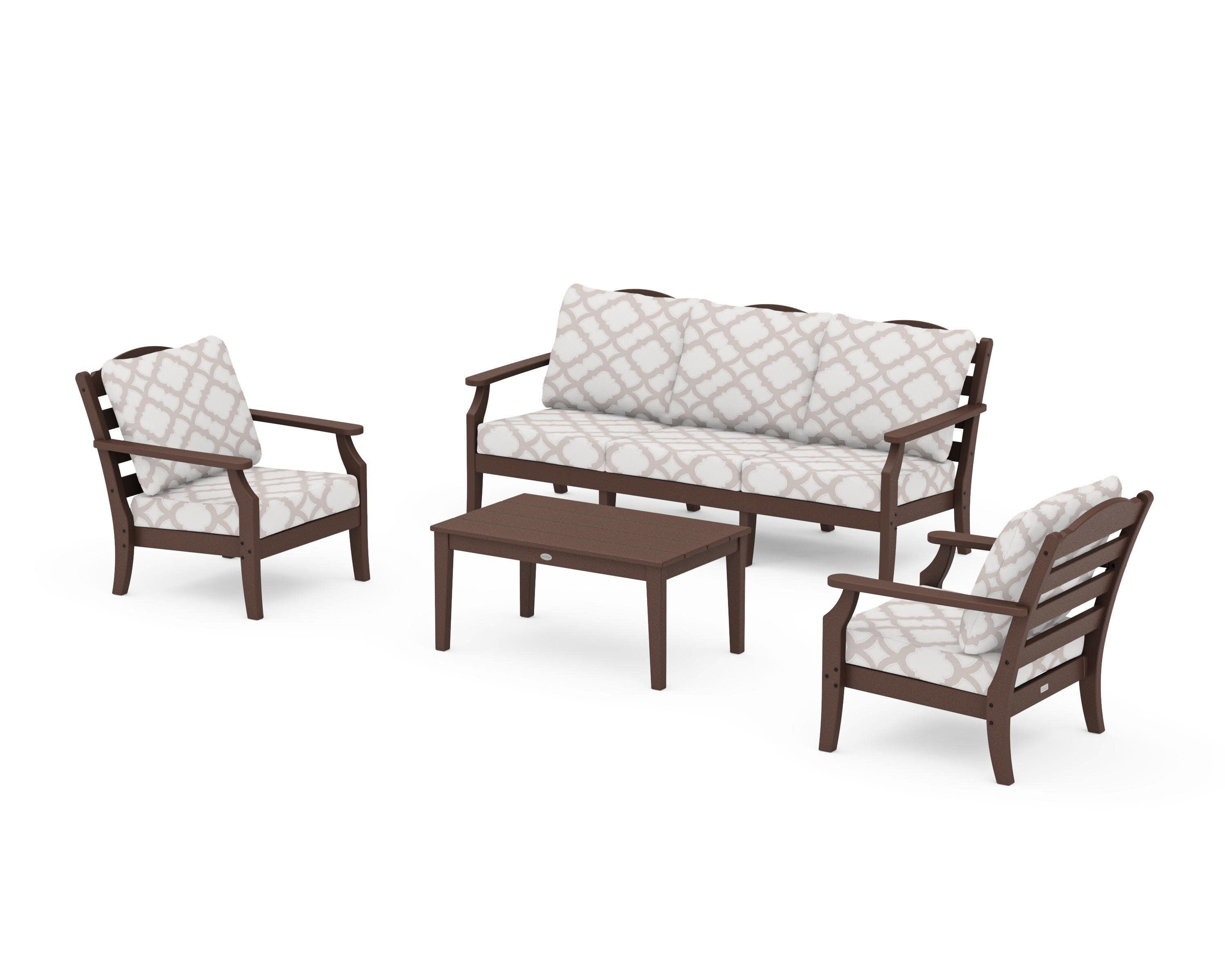 Savannah 4-Piece Deep Seating Set with Sofa in Mahogany / Trellis Dune Burlap