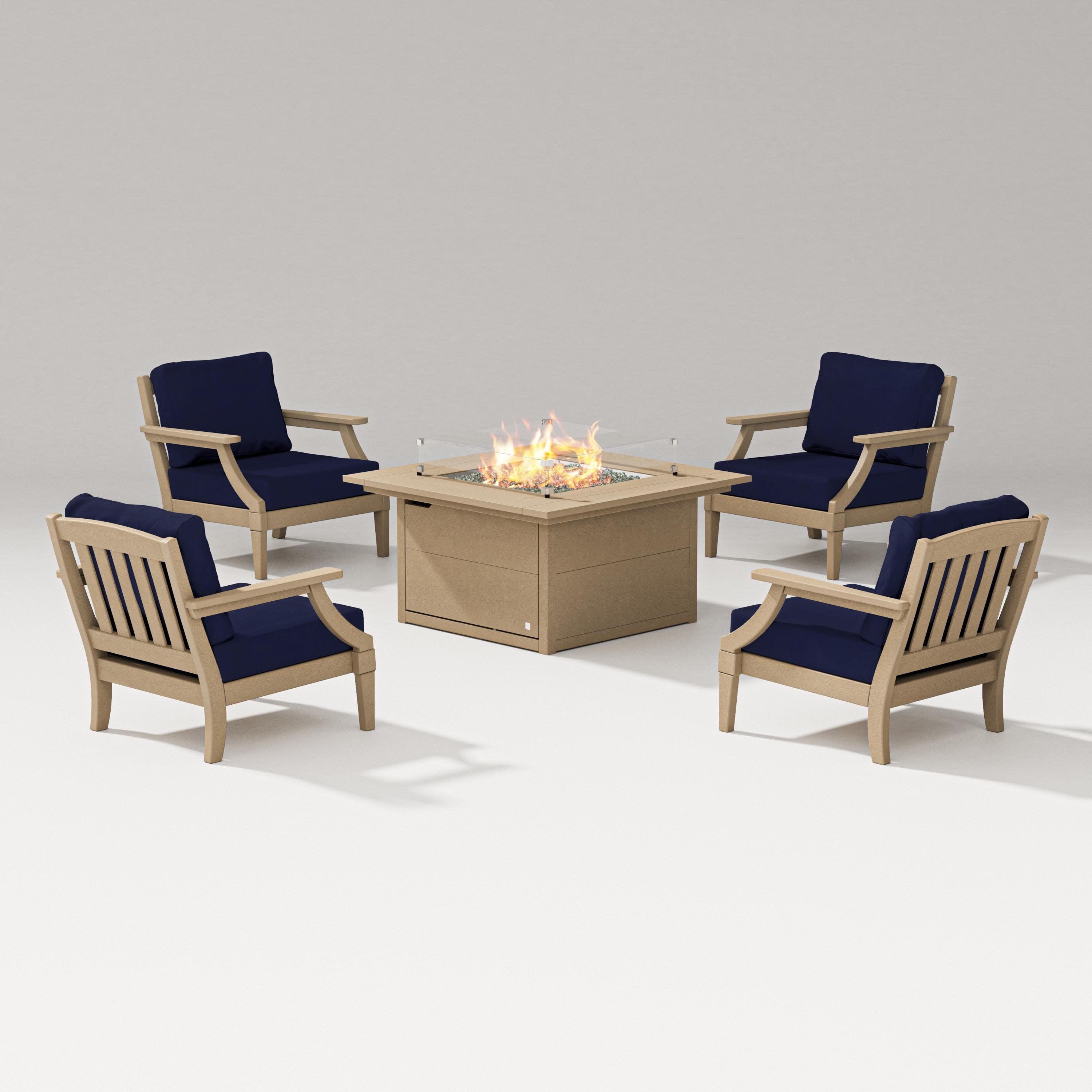 Estate 5-Piece Lounge Fire Table Set in Vintage Sahara / Navy