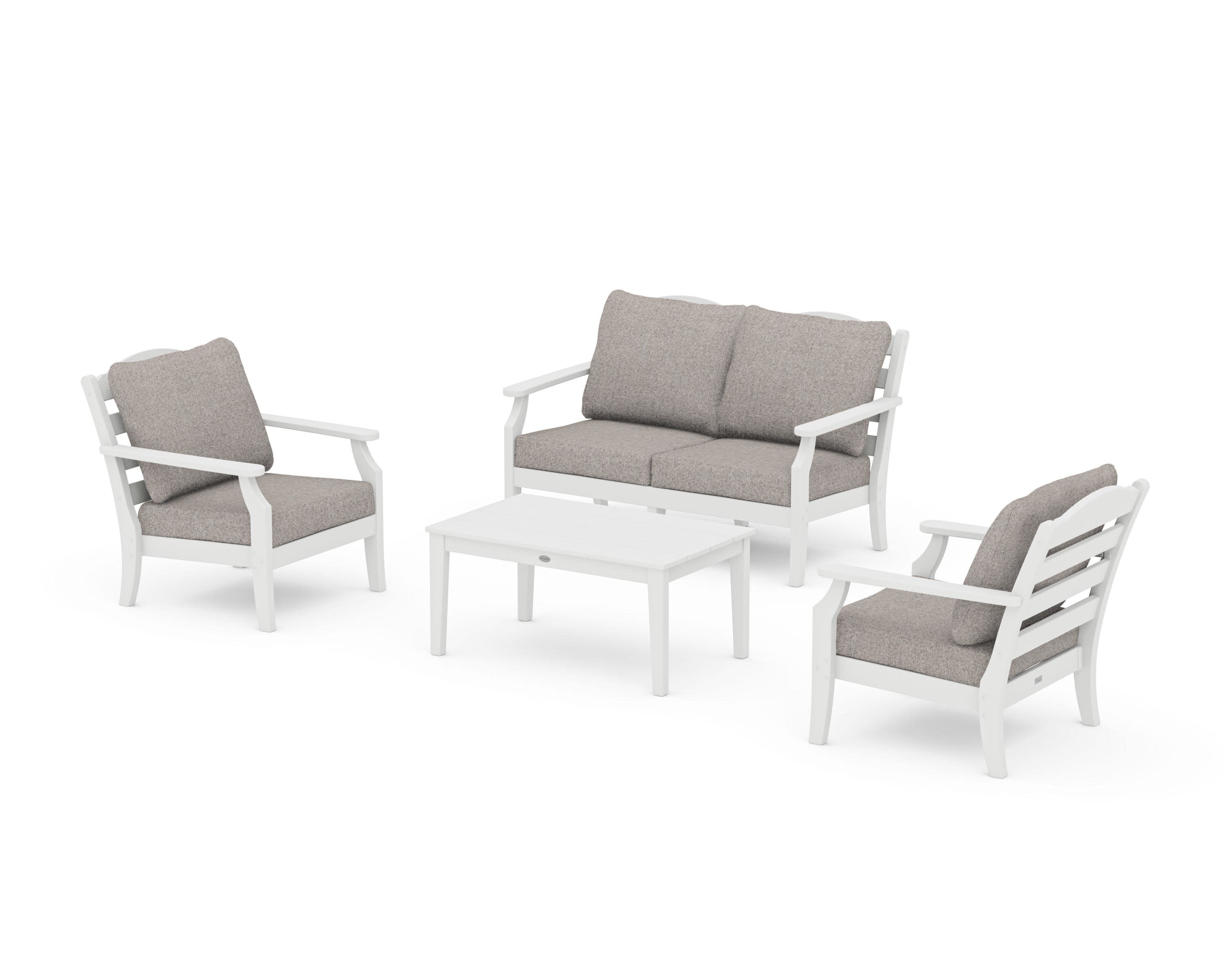 Savannah 4-Piece Deep Seating Set with Loveseat in White / Weathered Tweed
