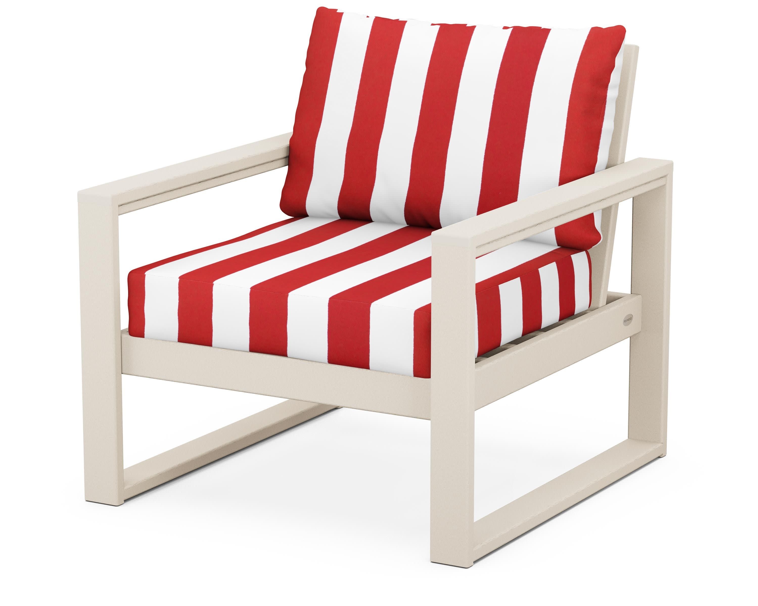 EDGE Club Chair in Sand / Cabana Stripe Crimson