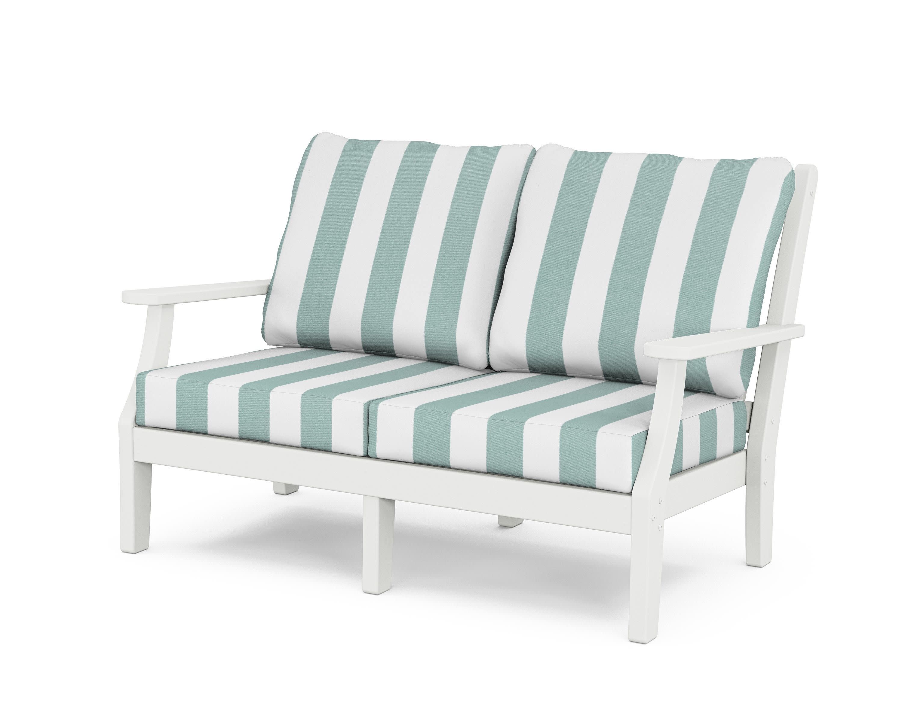 Wovendale Deep Seating Loveseat in White / Cabana Stripe Glacier Spa