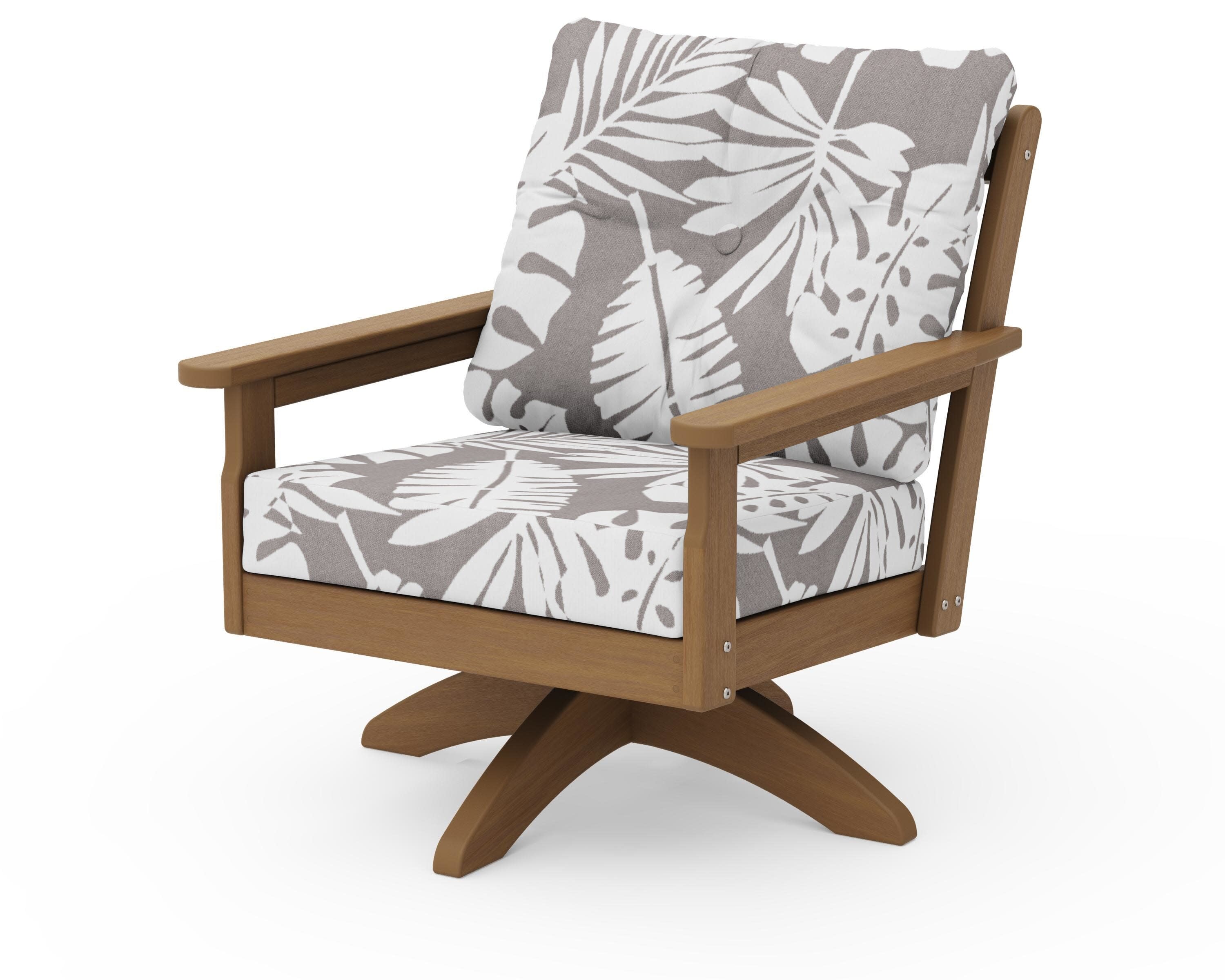 Vineyard Deep Seating Swivel Chair in Natural / Leaf Grey Mist