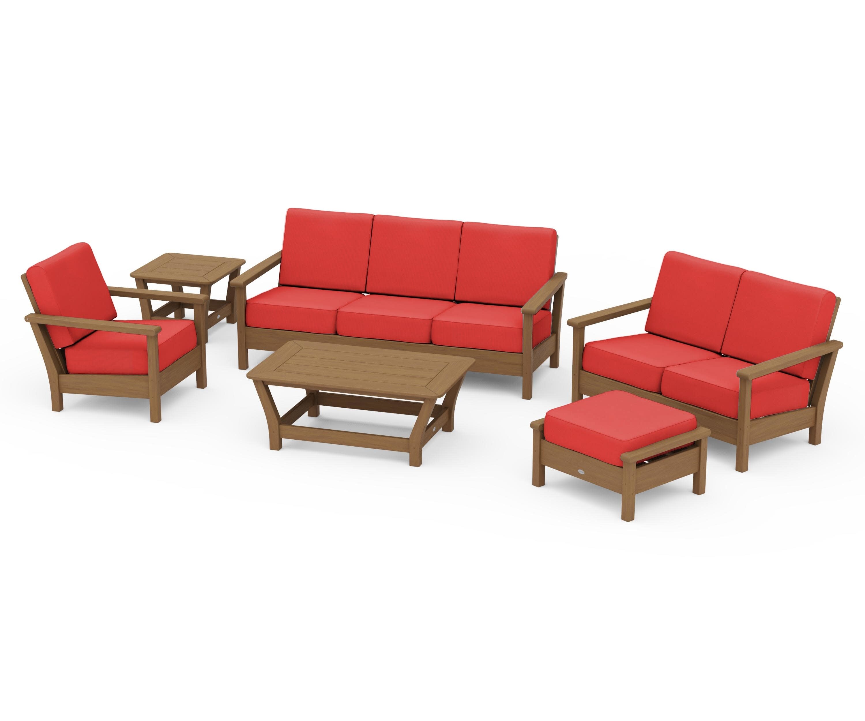 Harbour 6-Piece Outdoor Living Set in Natural / Crimson Linen
