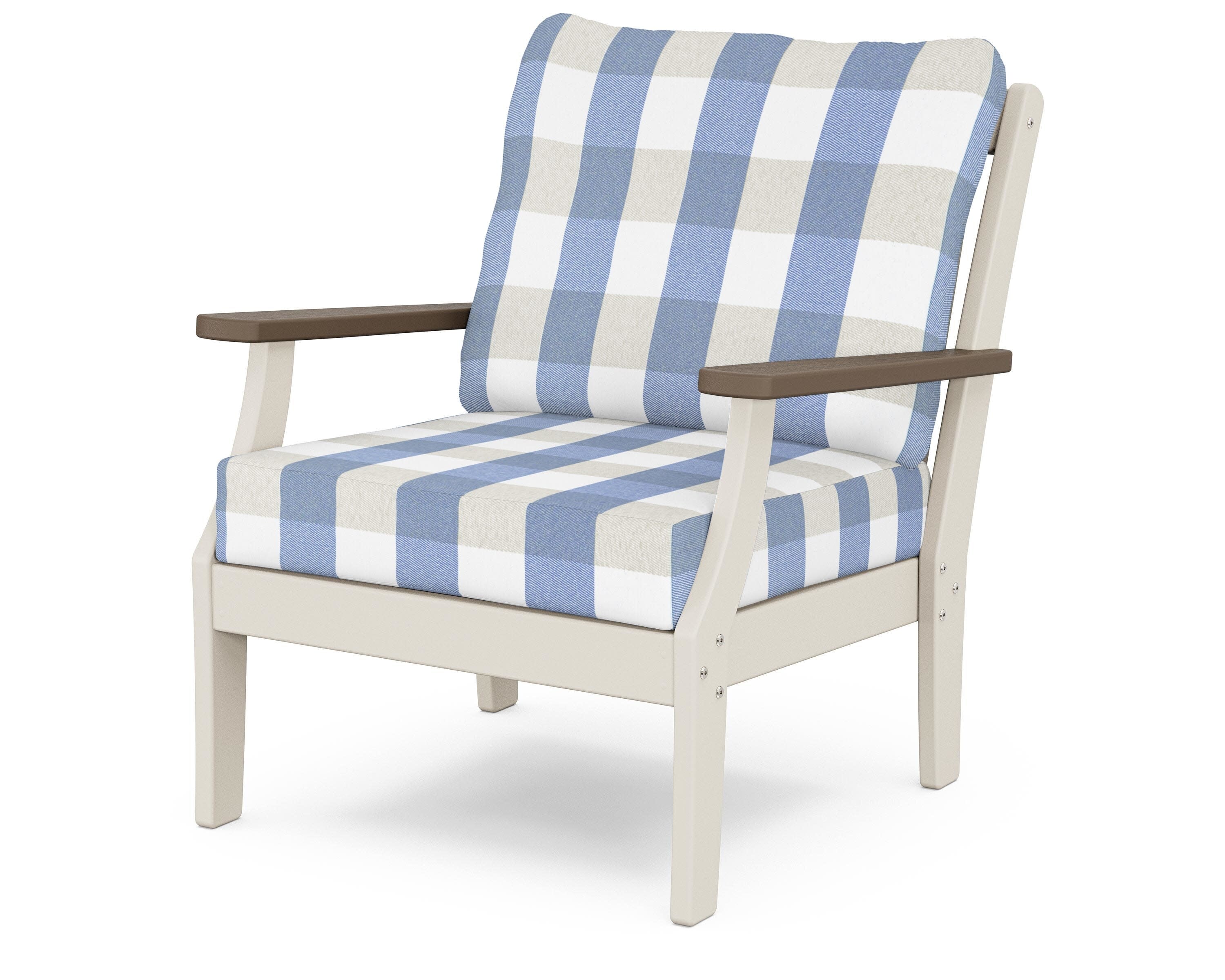 Braxton Deep Seating Chair in Sand / Kona / Buffalo Plaid Sky Blue