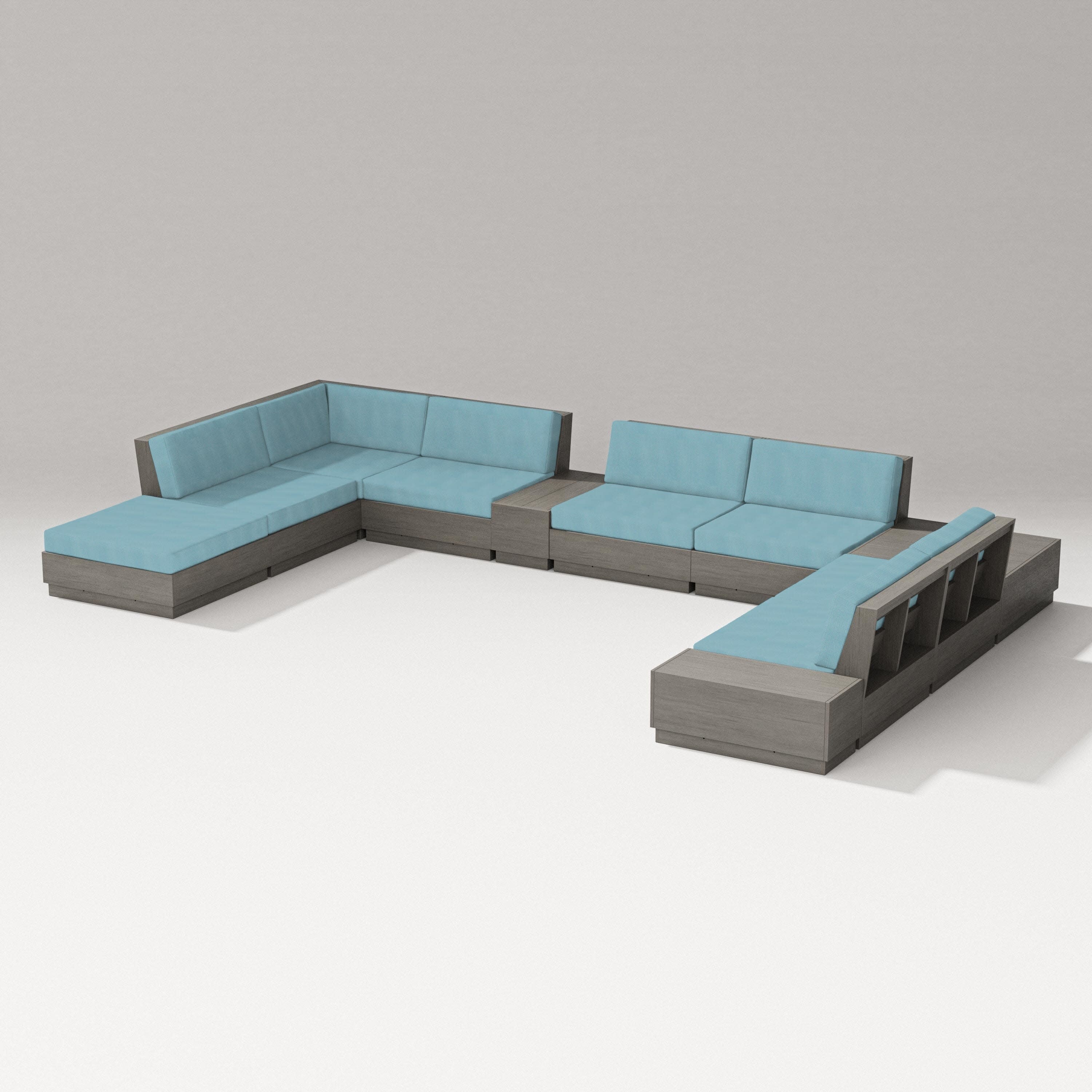Elevate 11-Piece Conversation Sectional Set in Driftwood / Lattice Sky Blue