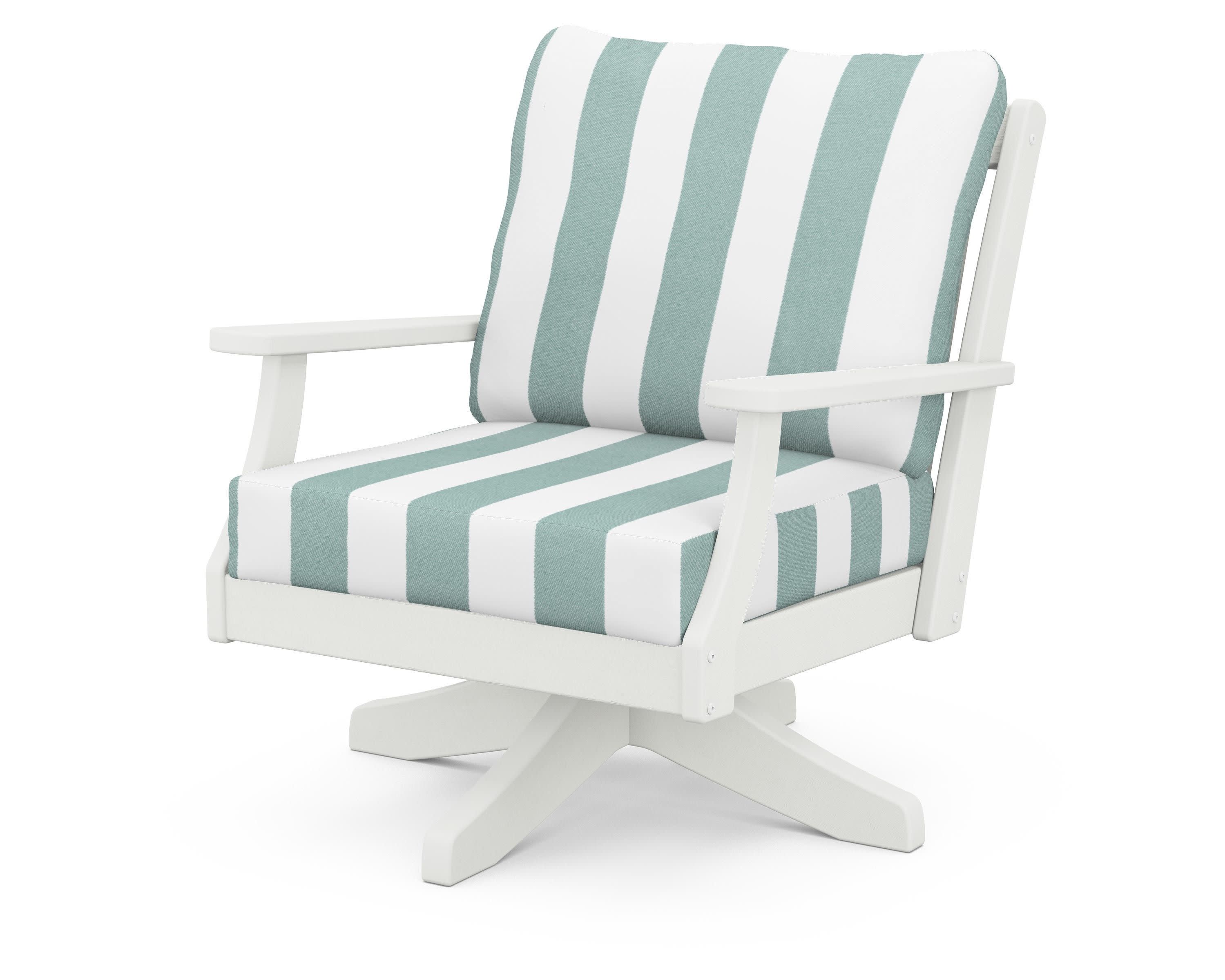 Braxton Deep Seating Swivel Chair in Vintage White / Cabana Stripe Glacier Spa