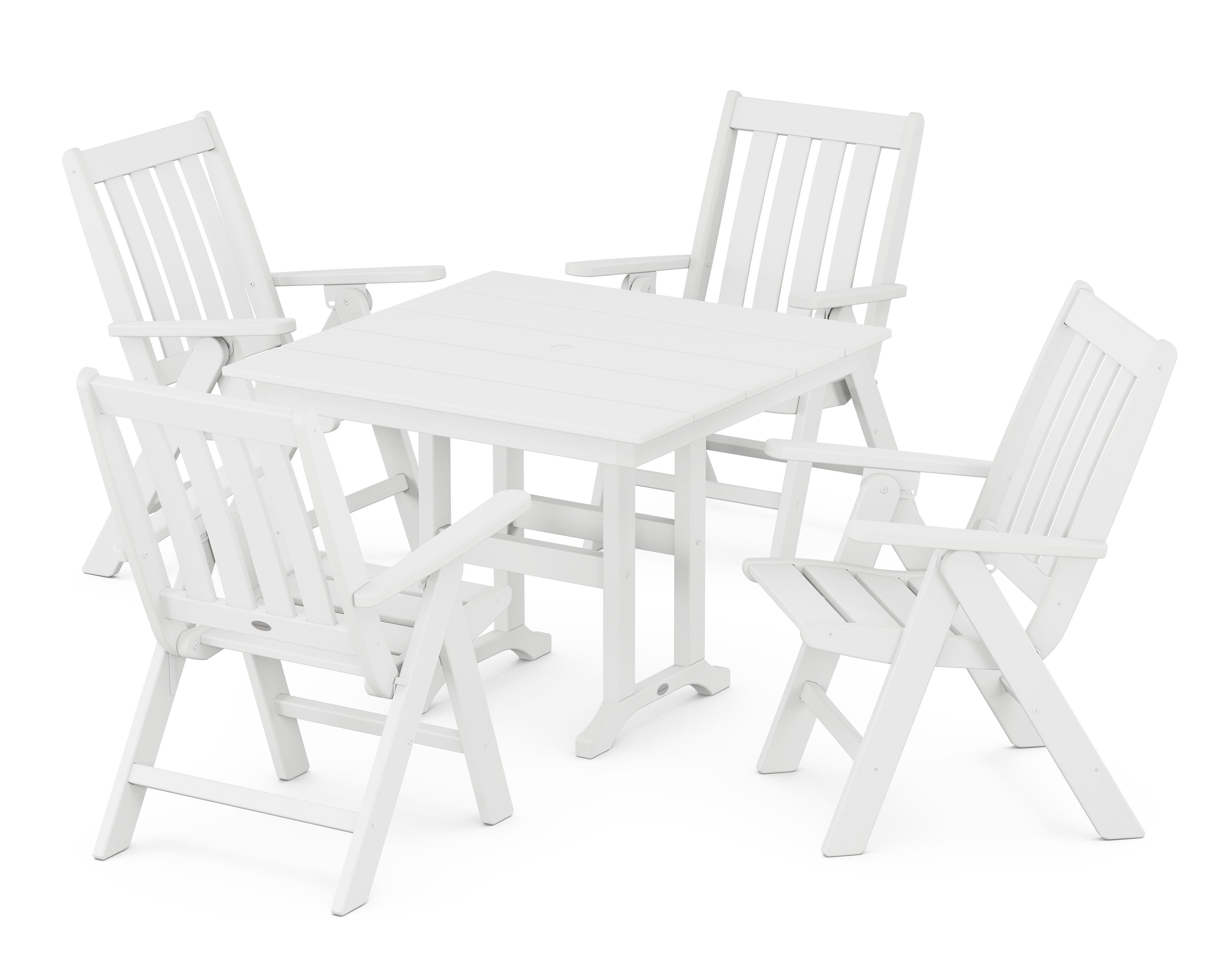 Vineyard Folding Chair 5-Piece Farmhouse Dining Set in White