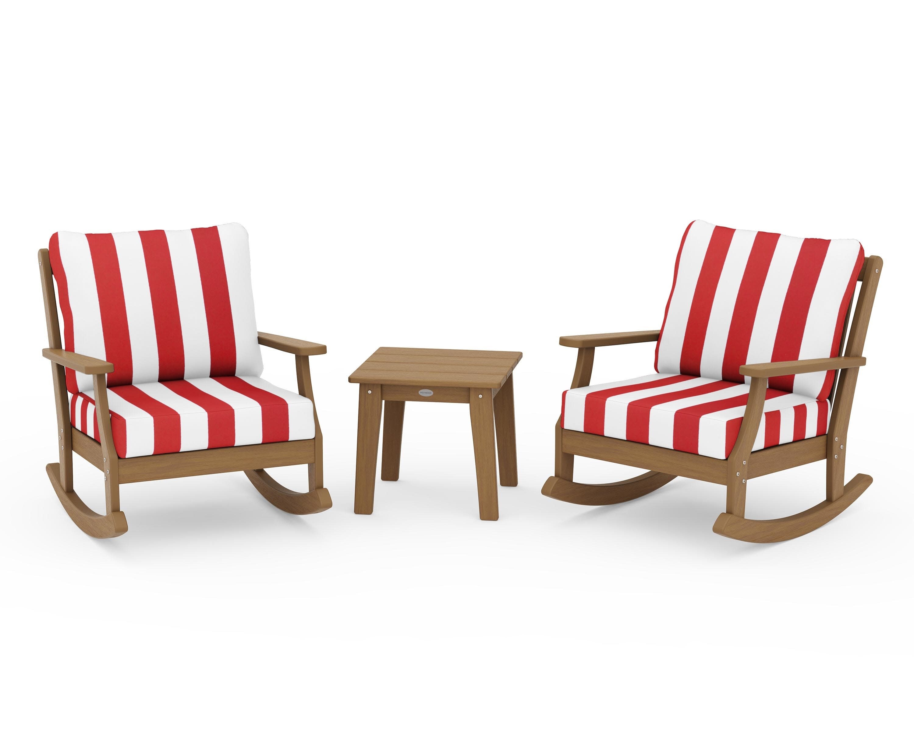 Braxton 3-Piece Deep Seating Rocker Set in Natural / Cabana Stripe Crimson