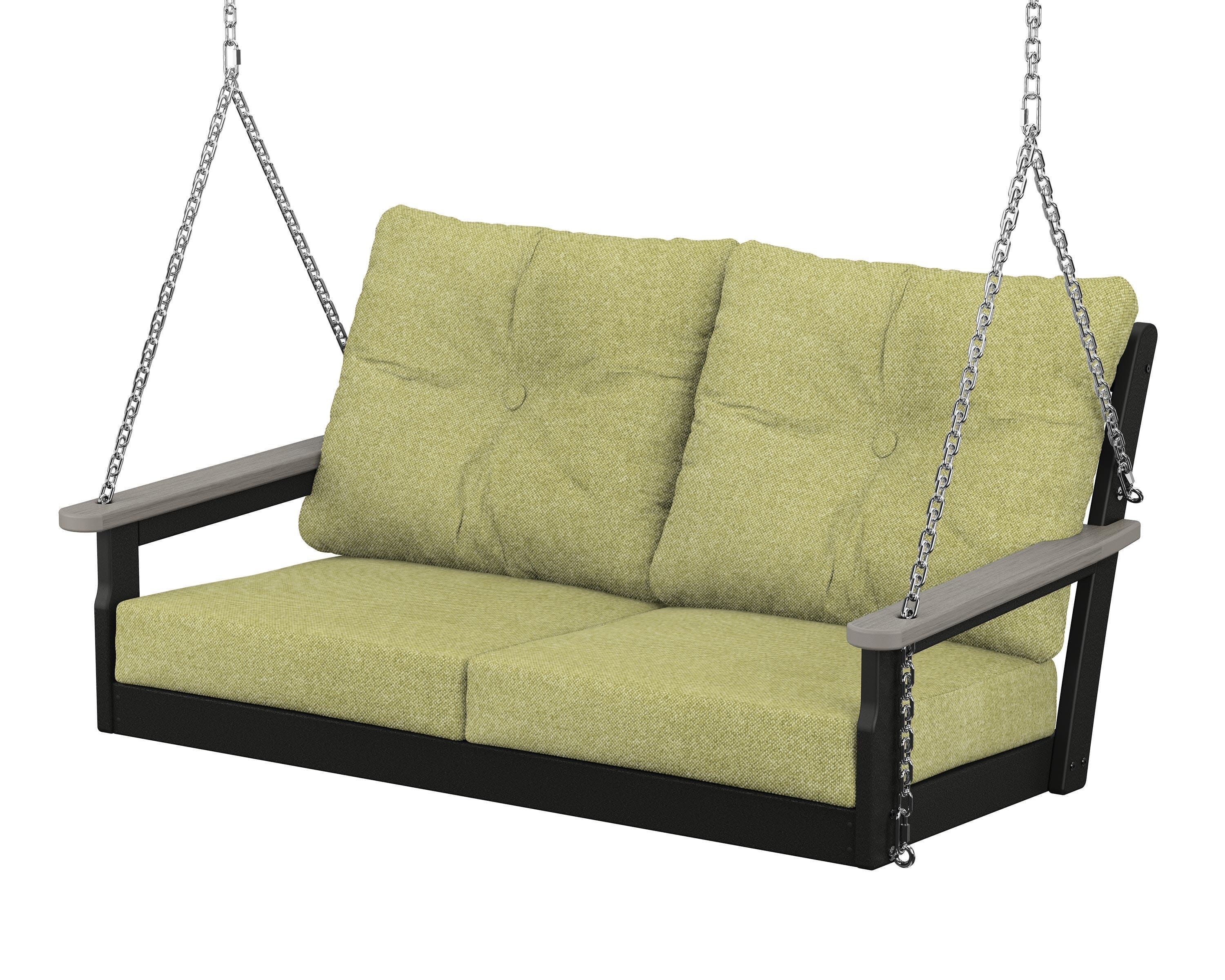 Vineyard Deep Seating Swing in Black / Driftwood / Chartreuse Boucle