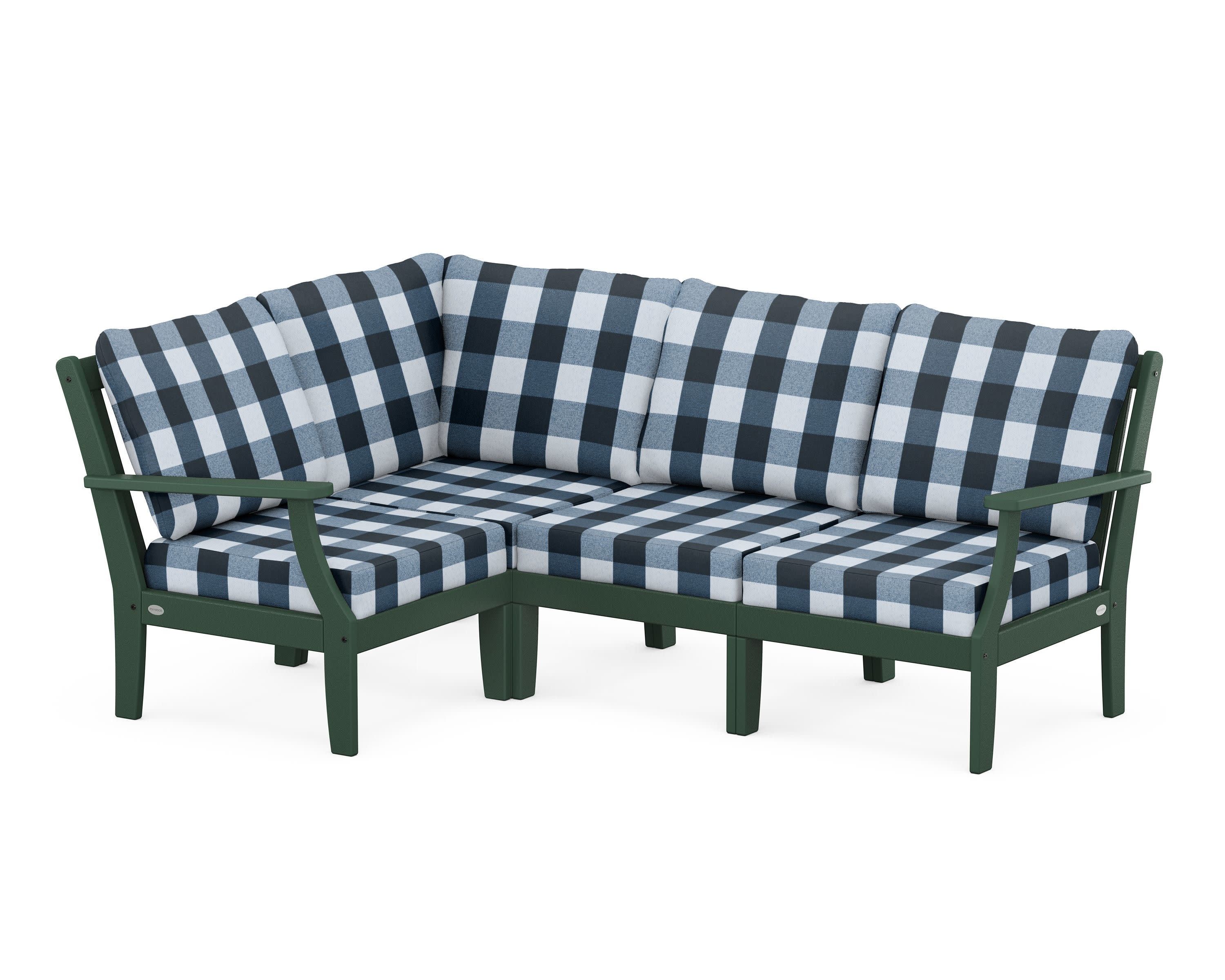 Braxton Modular 4-Piece Deep Seating Set in Green / Buffalo Plaid Marine Indigo