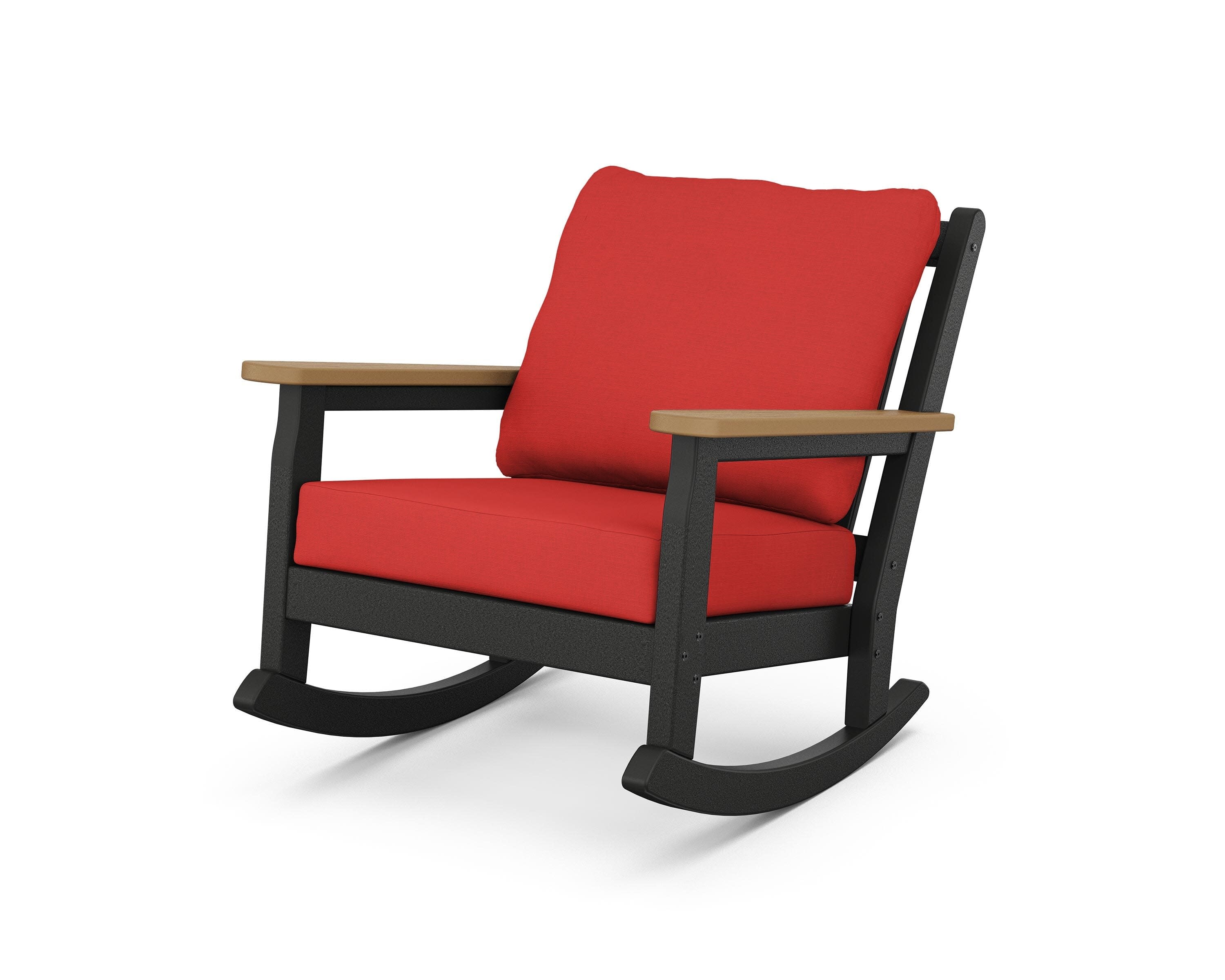 Chippendale Deep Seating Rocking Chair in Black / Natural / Crimson Linen