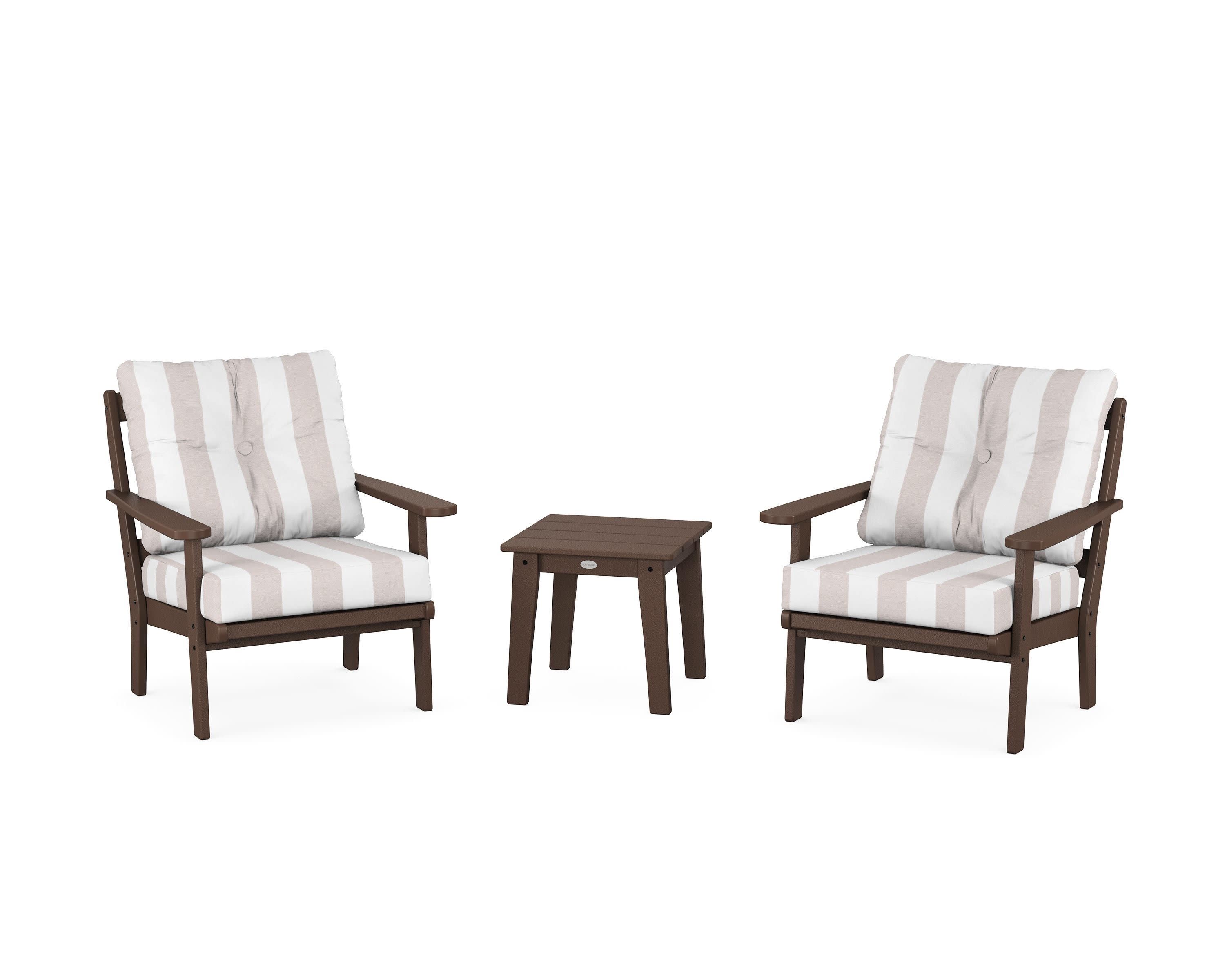 Mission 3-Piece Deep Seating Set in Mahogany / Cabana Stripe Dune Burlap