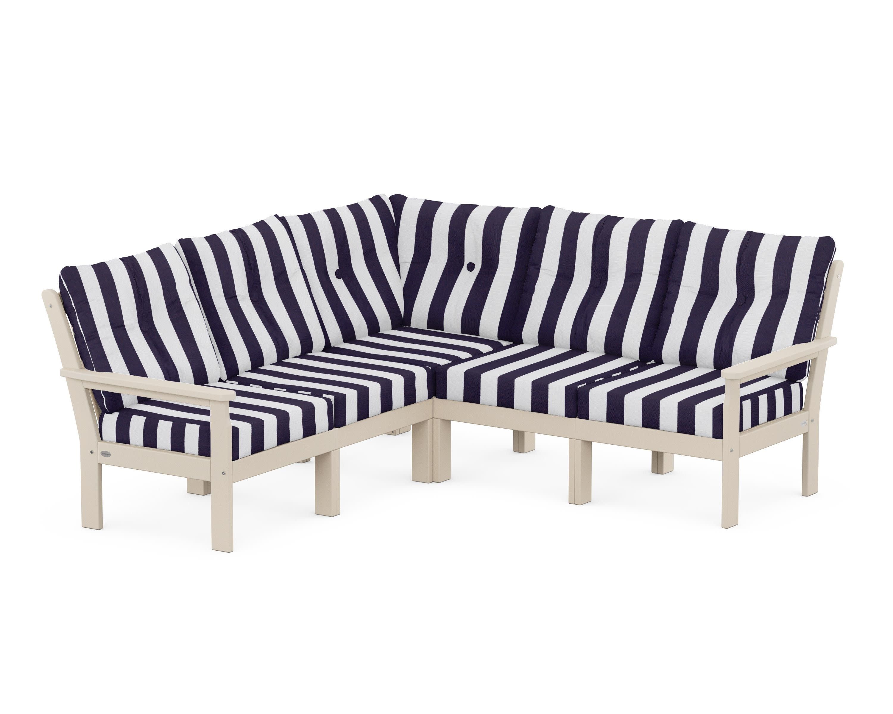 Vineyard 5-Piece Sectional in Sand / Cabana Stripe Navy