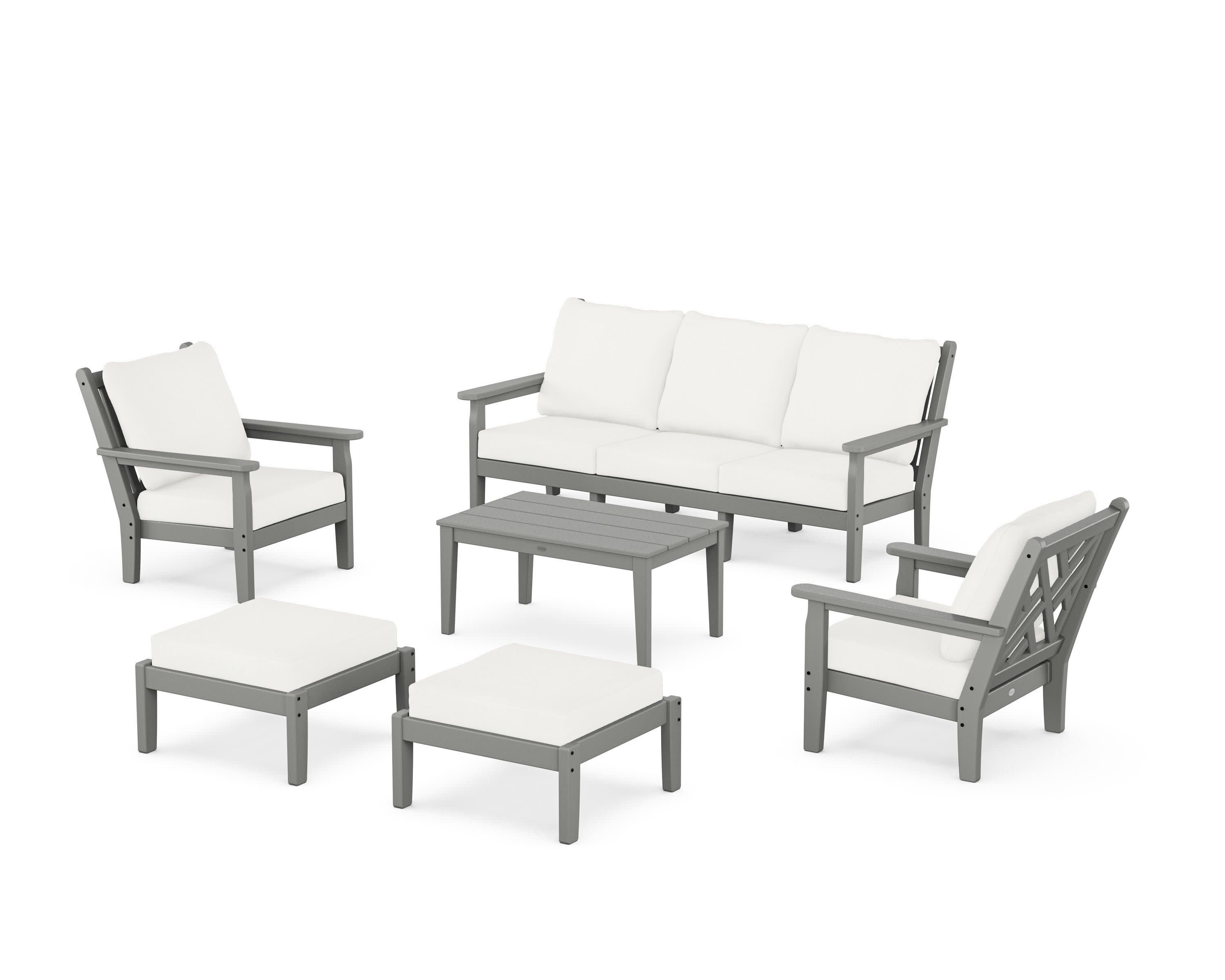 Chippendale 6-Piece Lounge Sofa Set in Slate Grey / Natural Linen