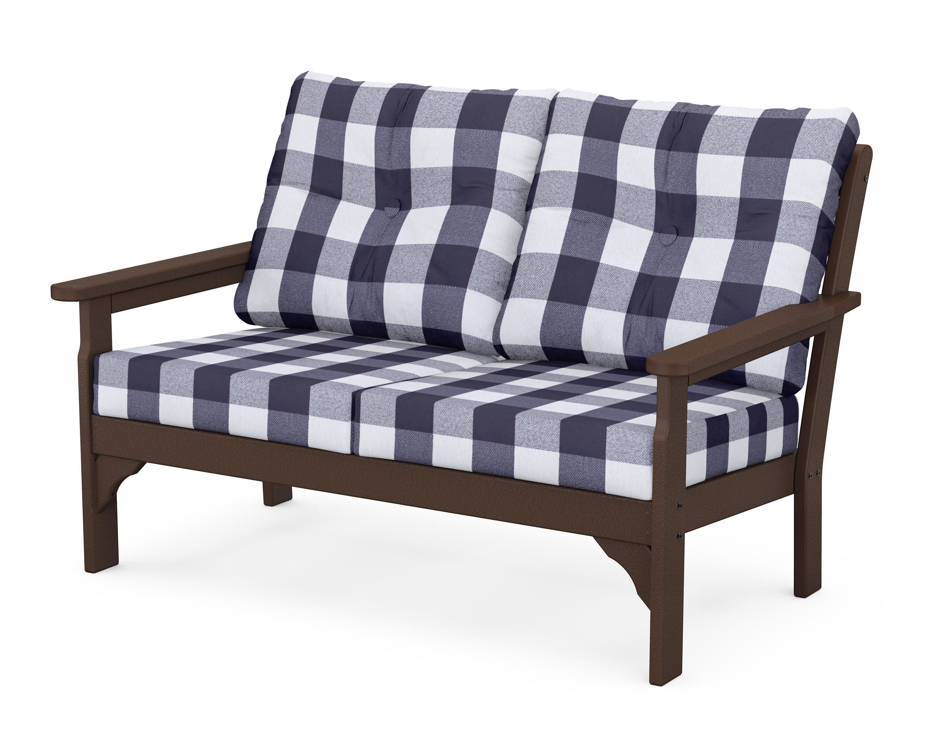 Vineyard Deep Seating Loveseat in Mahogany / Buffalo Plaid Navy