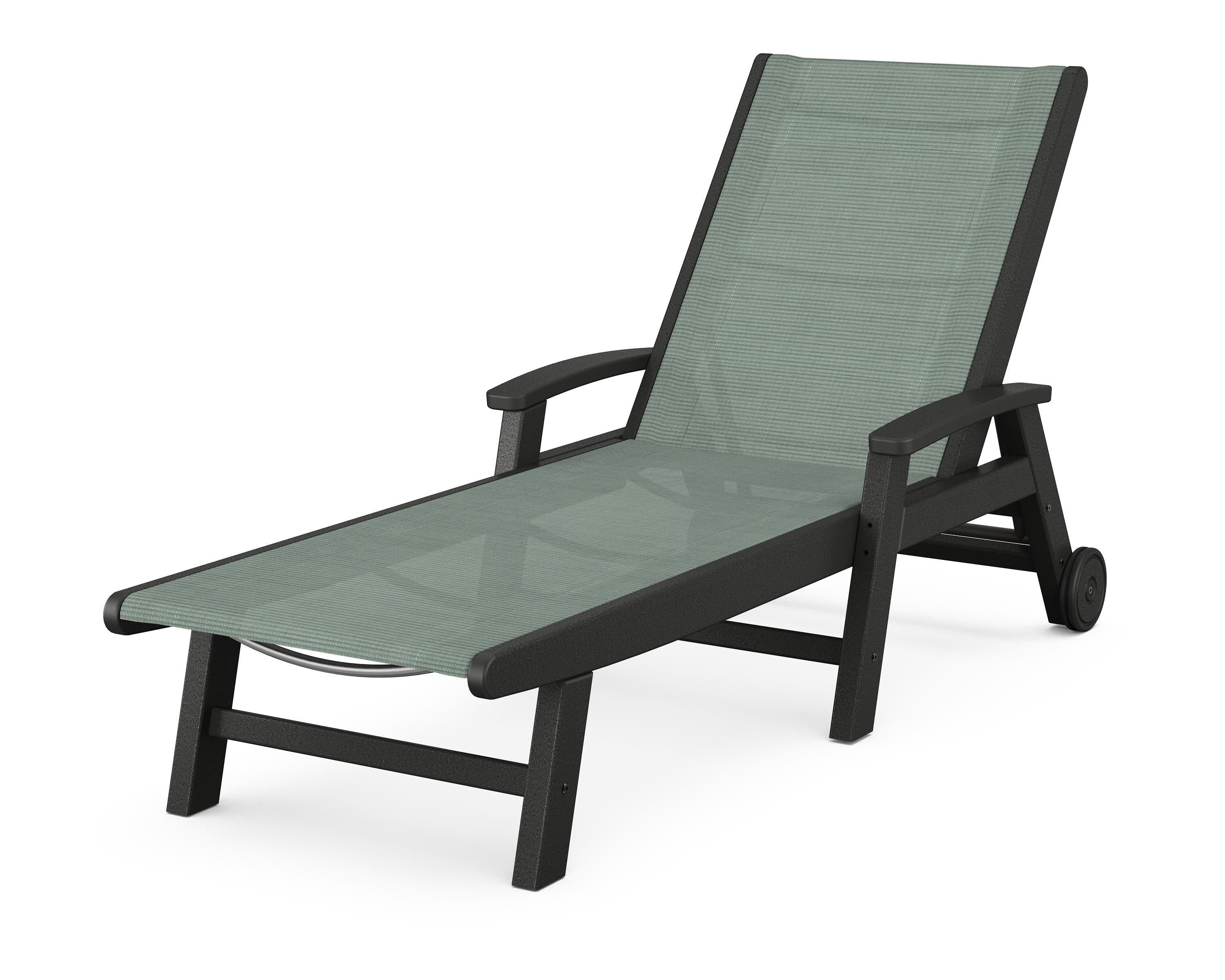 Coastal Chaise with Wheels in Black / Dupioni Sea Mist Sling