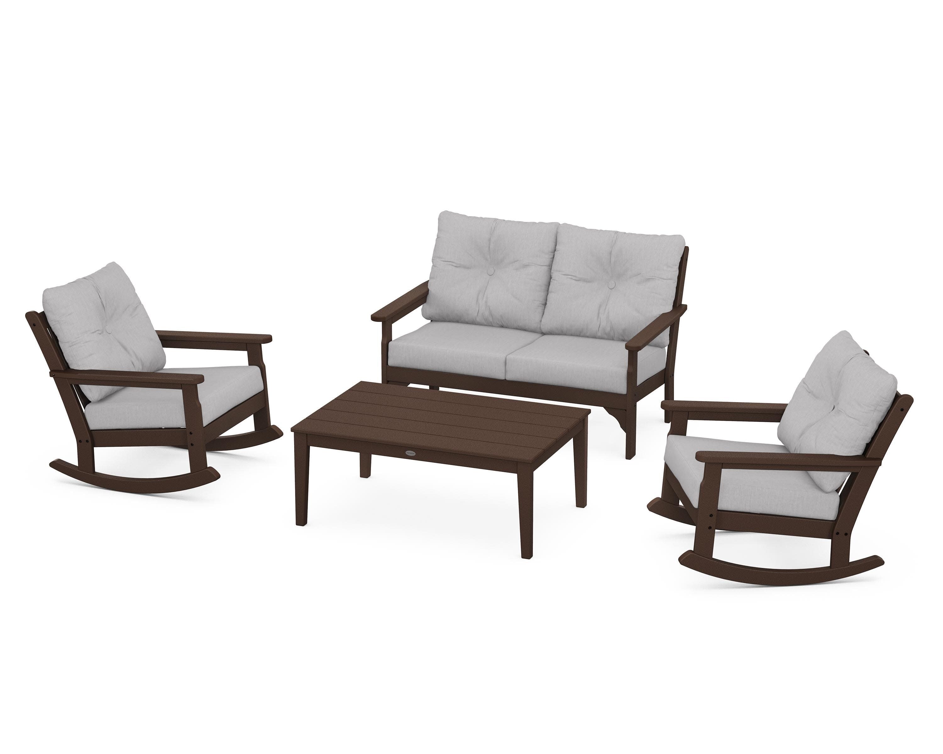Vineyard 4-Piece Deep Seating Rocking Chair Set in Mahogany / Granite