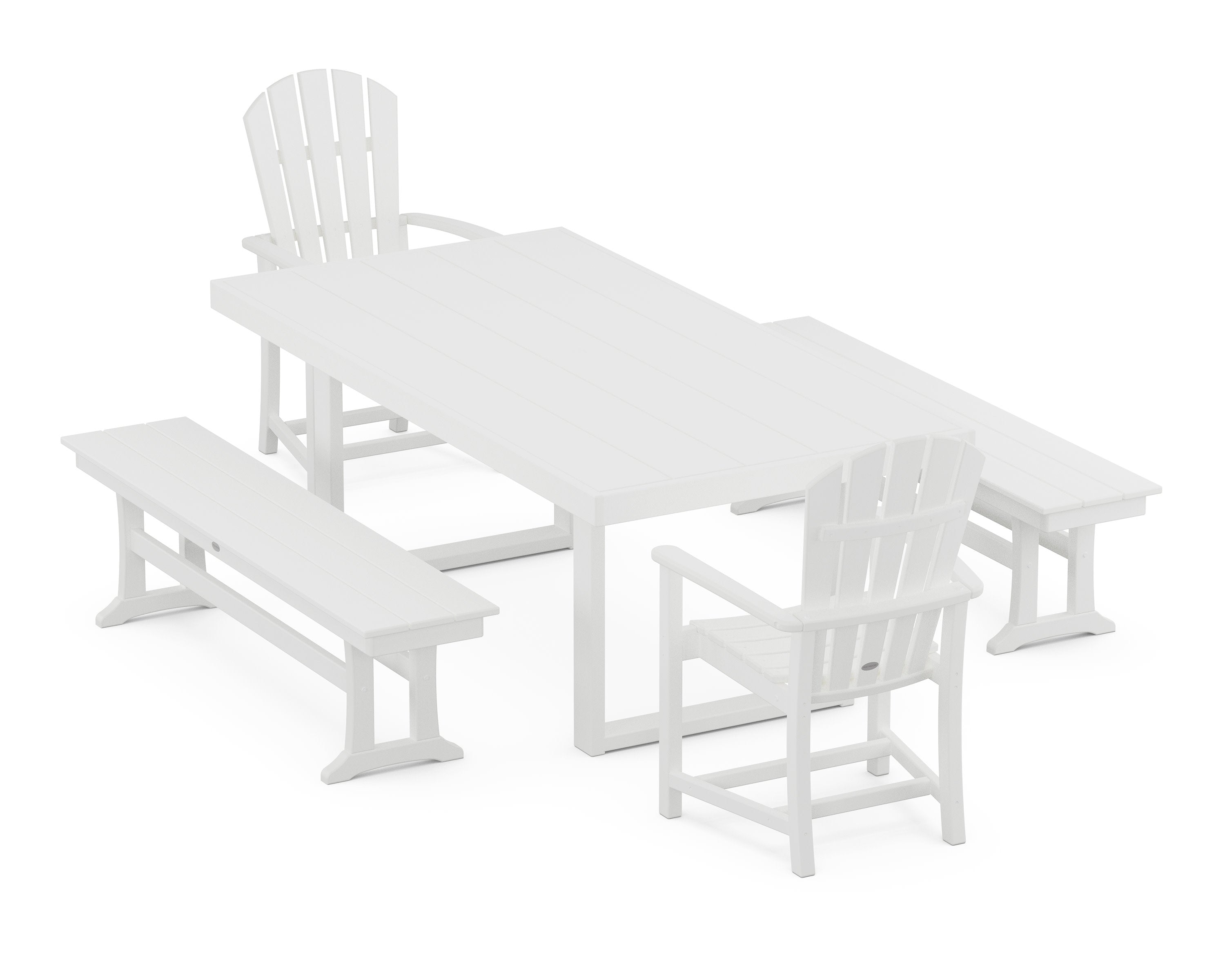 Palm Coast 5-Piece Dining Set with Benches in White