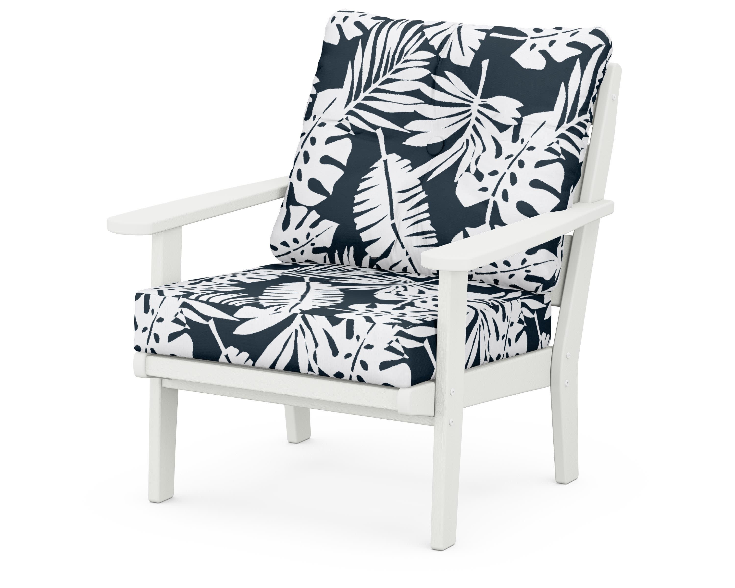 Lakeside Deep Seating Chair in Vintage White / Leaf Marine Indigo