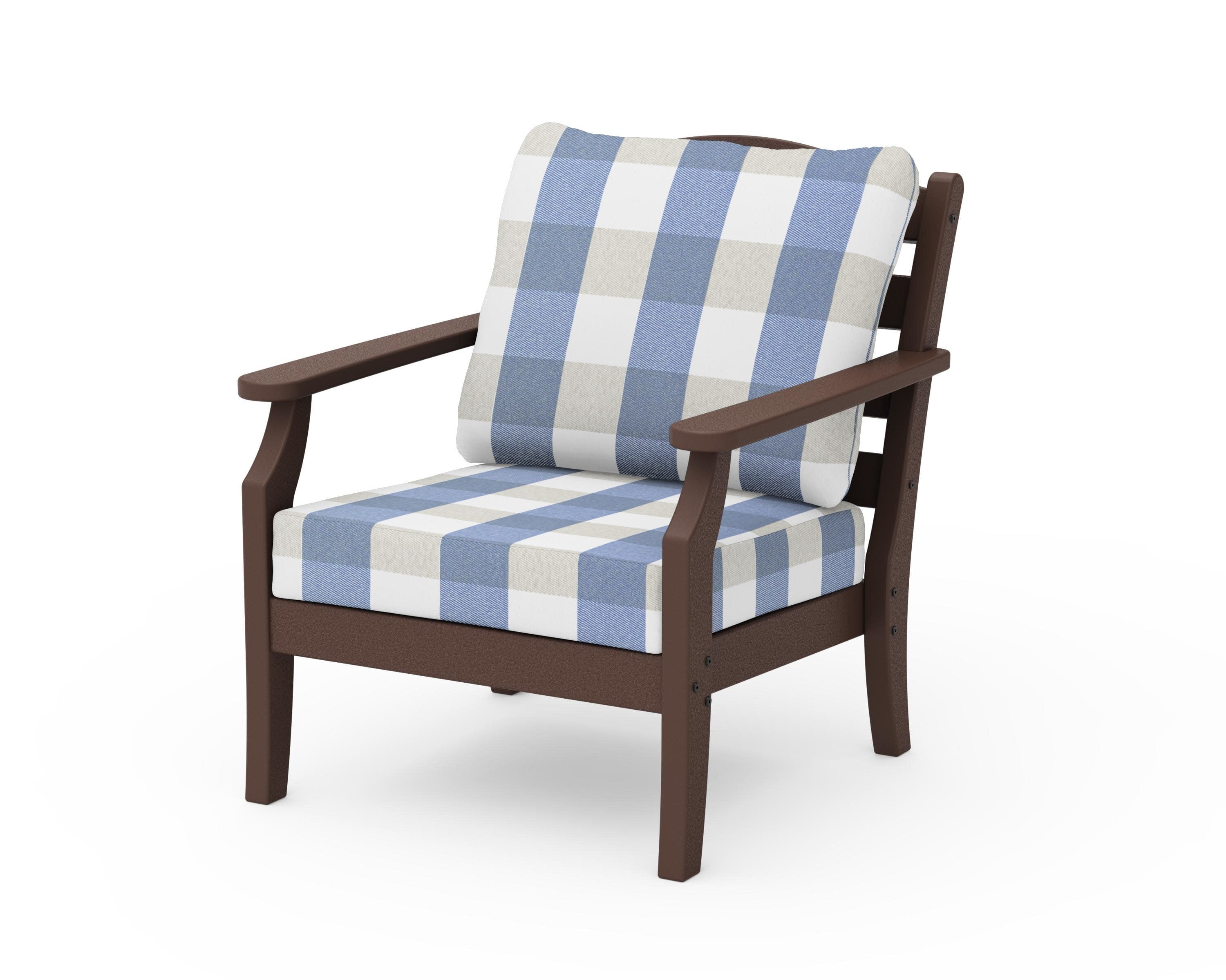 Savannah Deep Seating Chair in Mahogany / Buffalo Plaid Sky Blue