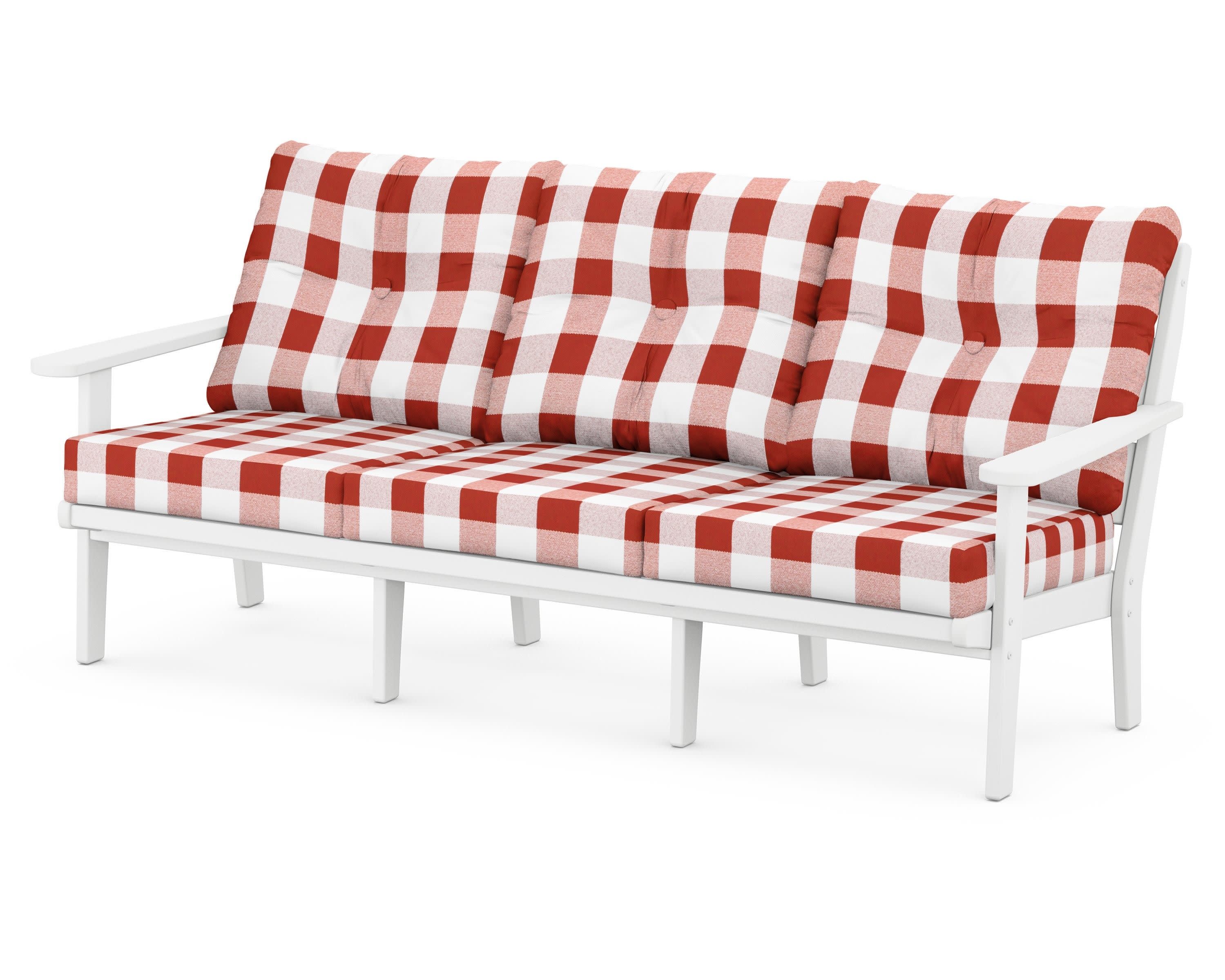 Lakeside Deep Seating Sofa in White / Buffalo Plaid Crimson
