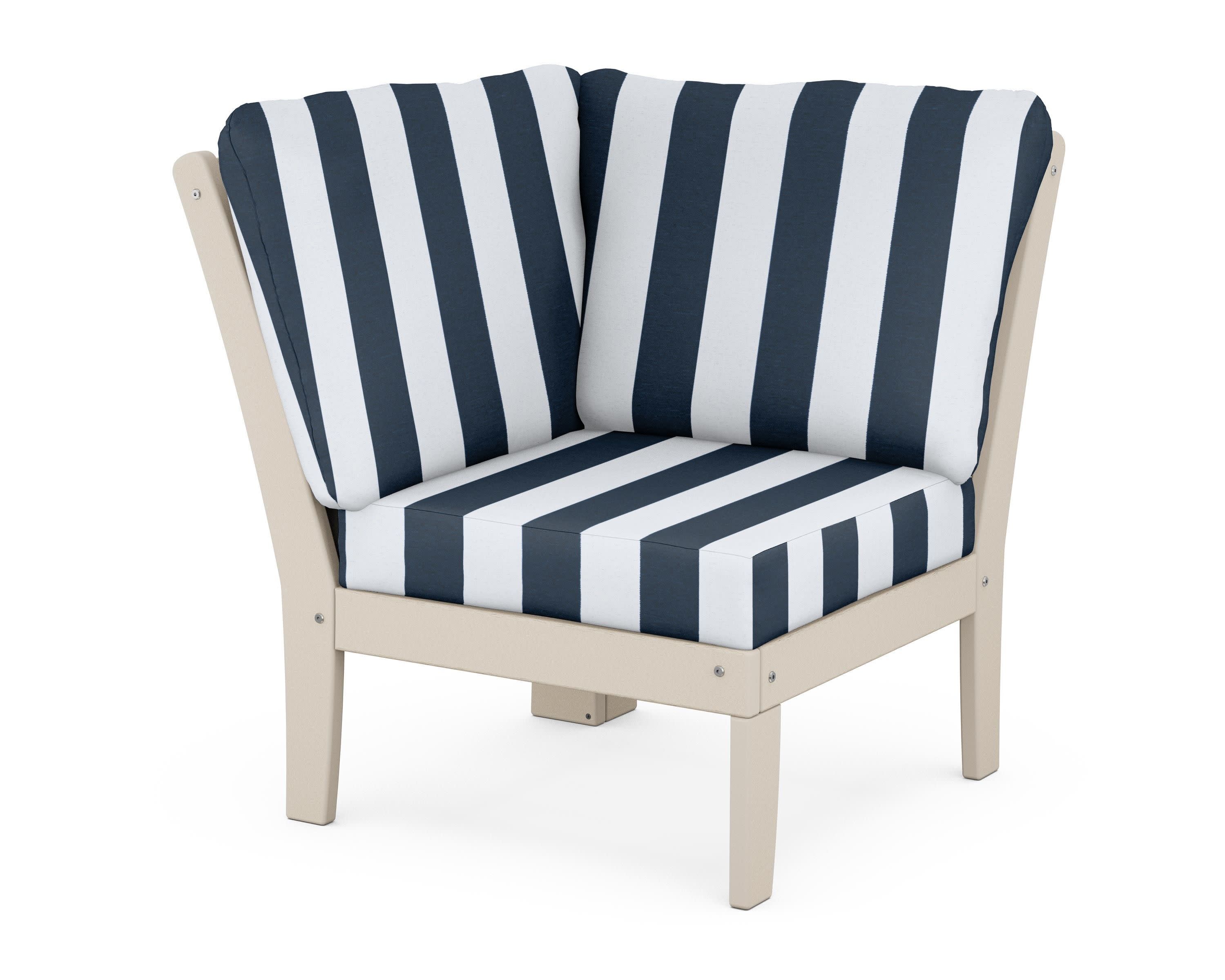 Braxton Modular Corner Chair in Sand / Cabana Stripe Marine Indigo