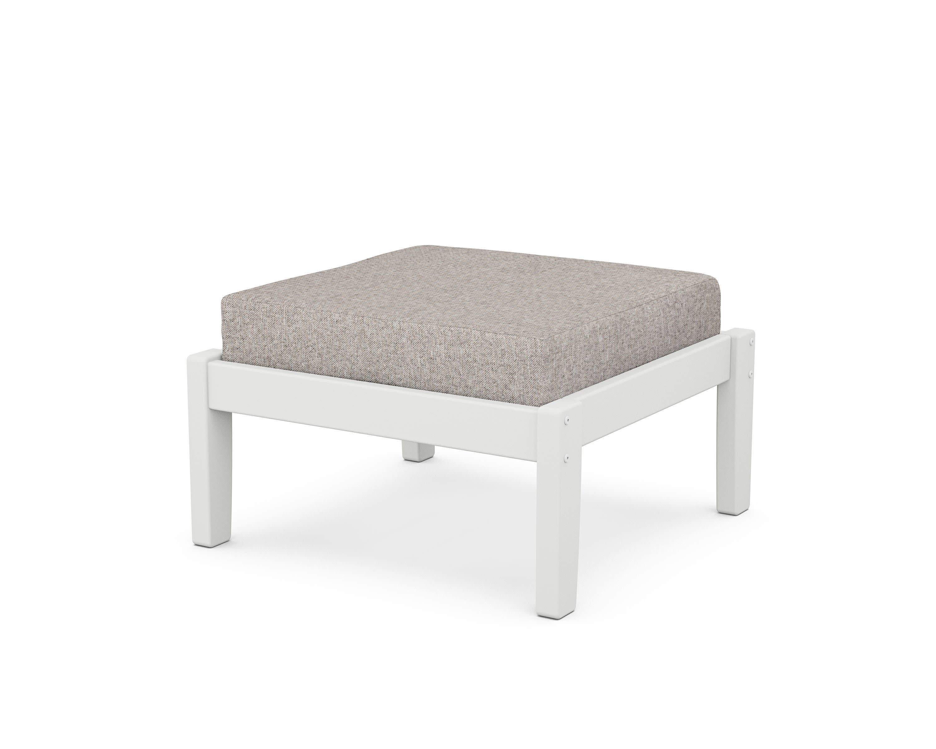 Deep Seating Ottoman in White / Weathered Tweed