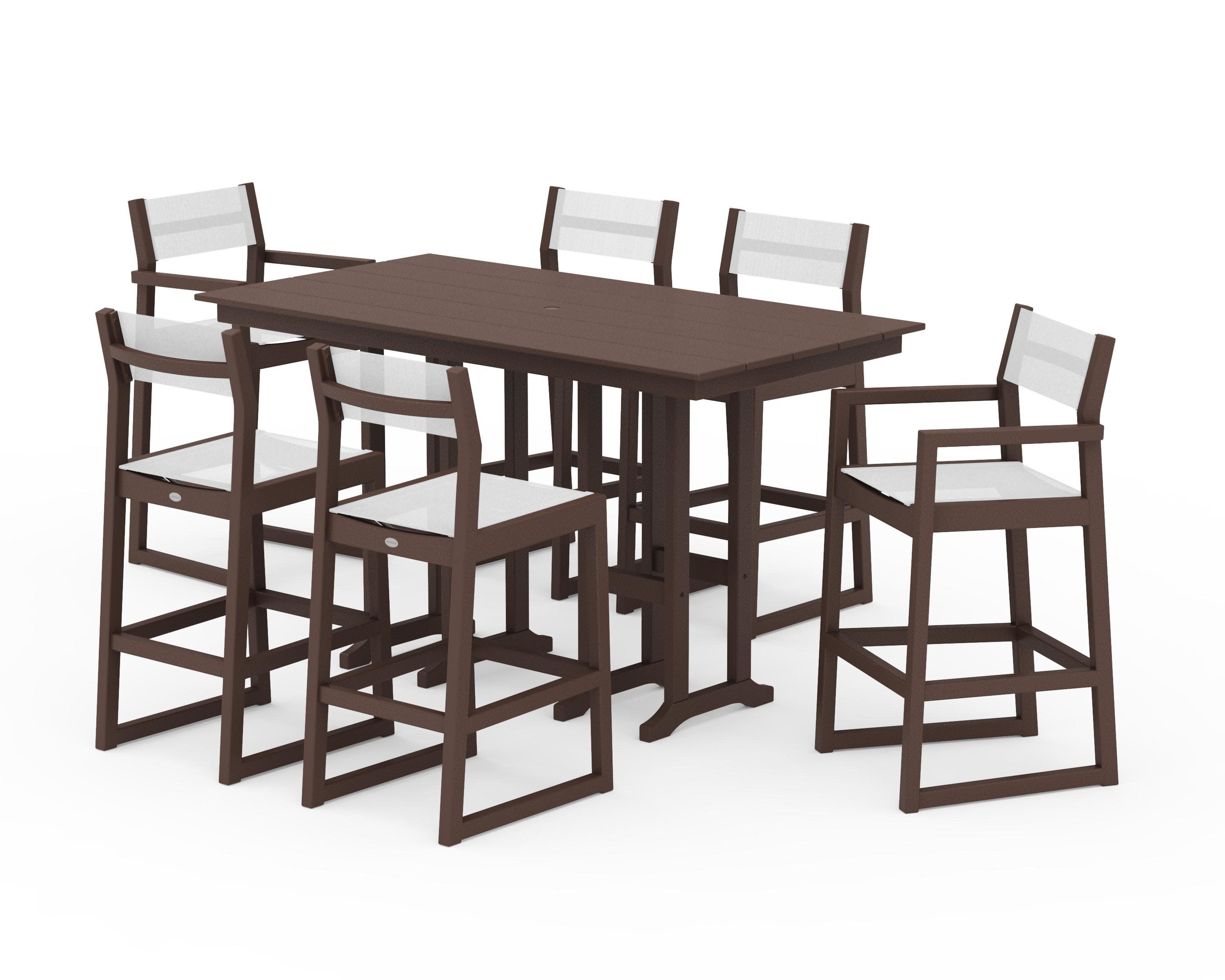 EDGE Sling 7-Piece Farmhouse Bar Set in Mahogany / White Sling