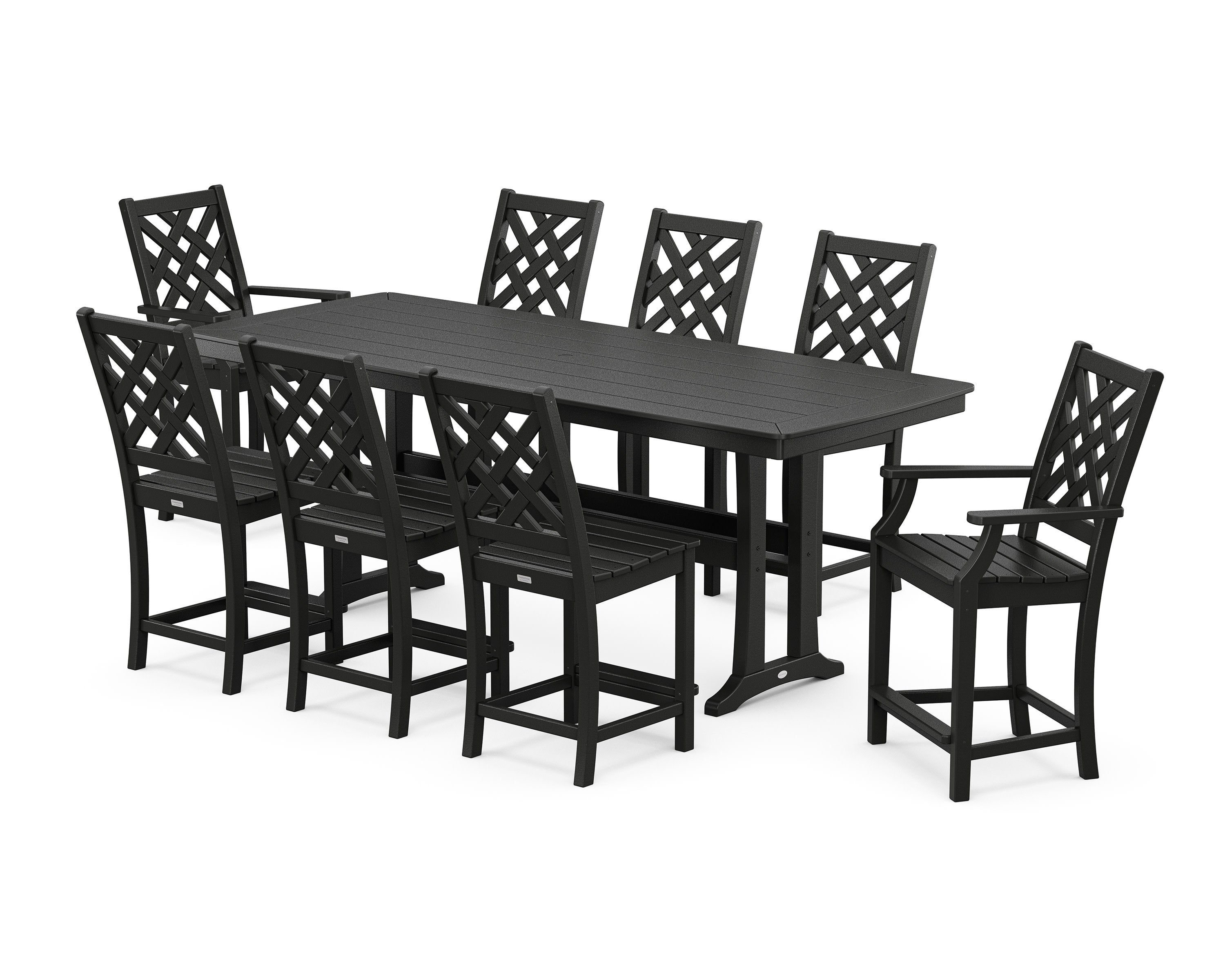 Wovendale 9-Piece Counter Set with Trestle Legs in Black