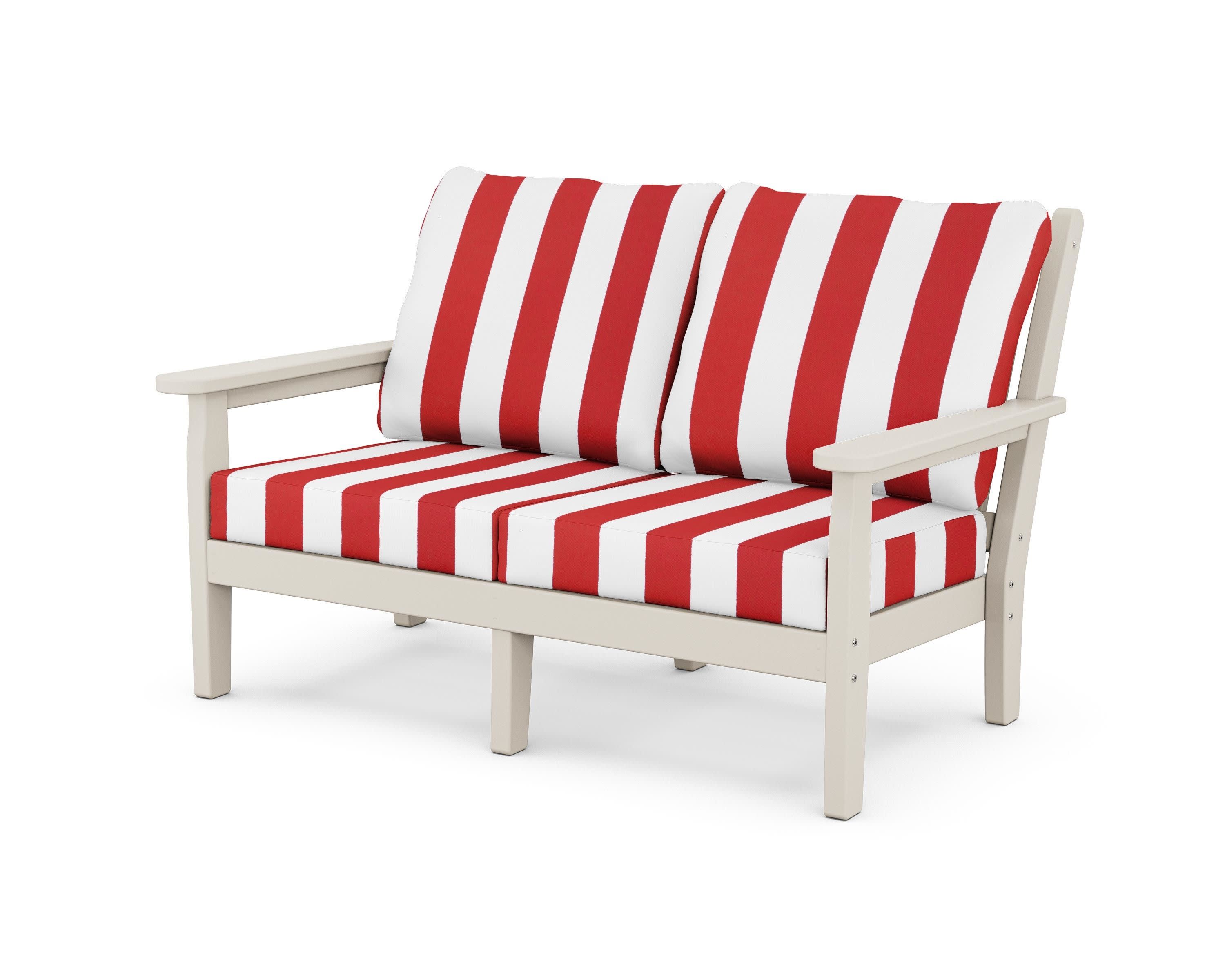 Chippendale Deep Seating Loveseat in Sand / Cabana Stripe Crimson