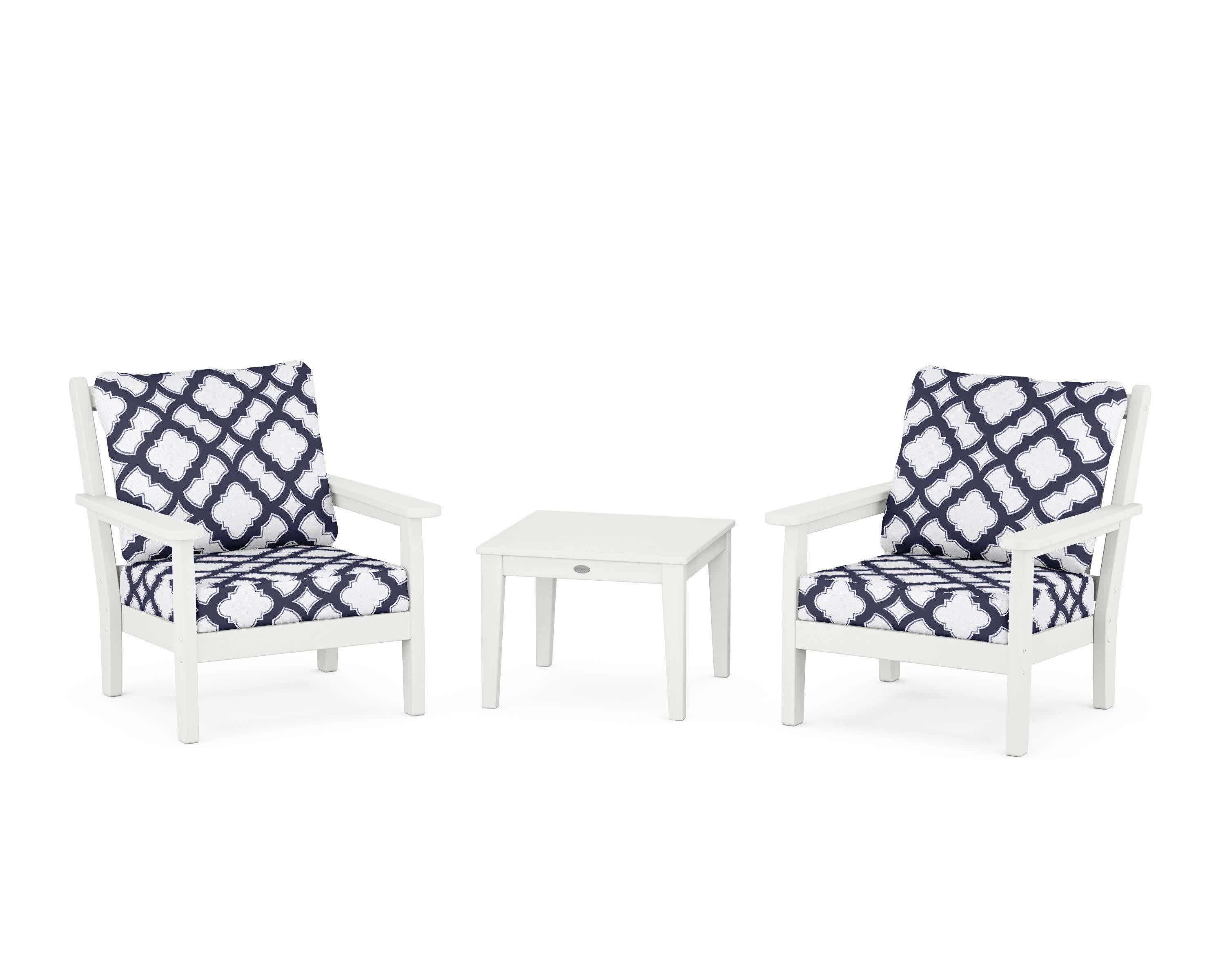 Chippendale 3-Piece Deep Seating Set in White / Trellis Navy