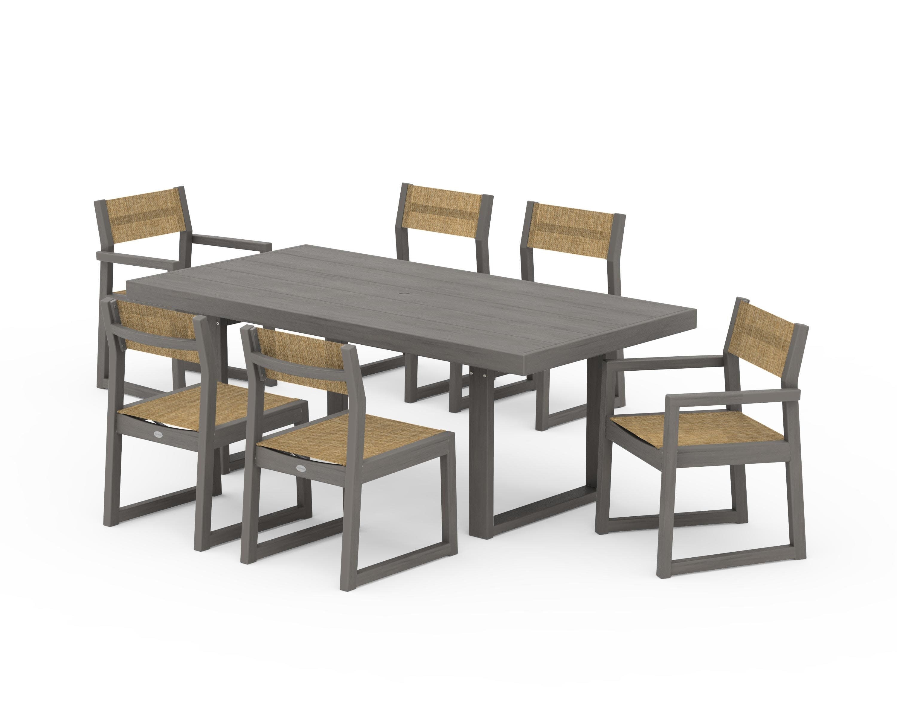 EDGE Sling 7-Piece Dining Set in Driftwood / Burlap Sling