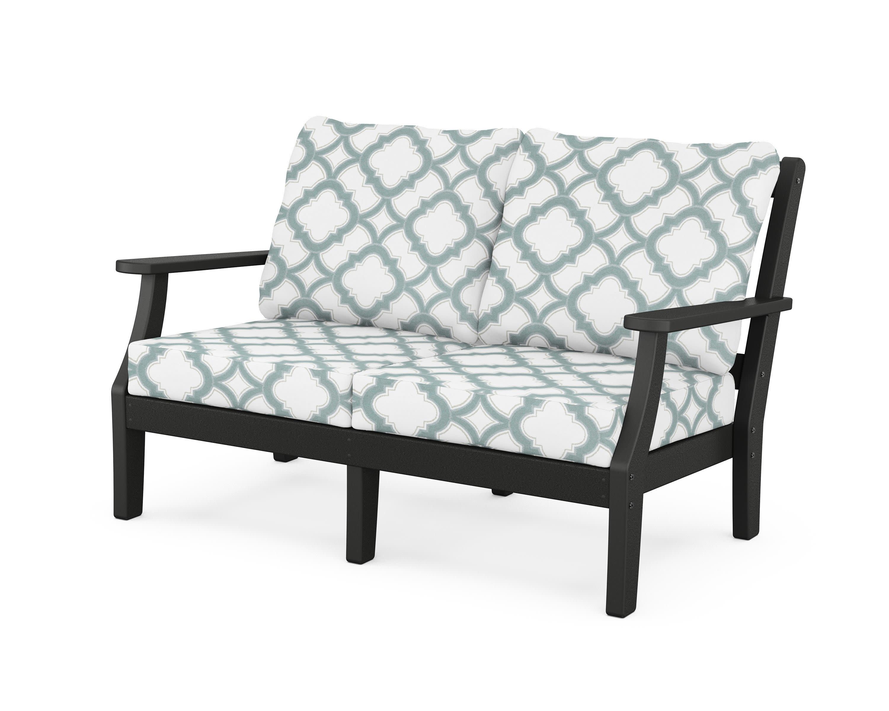 Chinoiserie Deep Seating Loveseat in Black / Trellis Glacier Spa