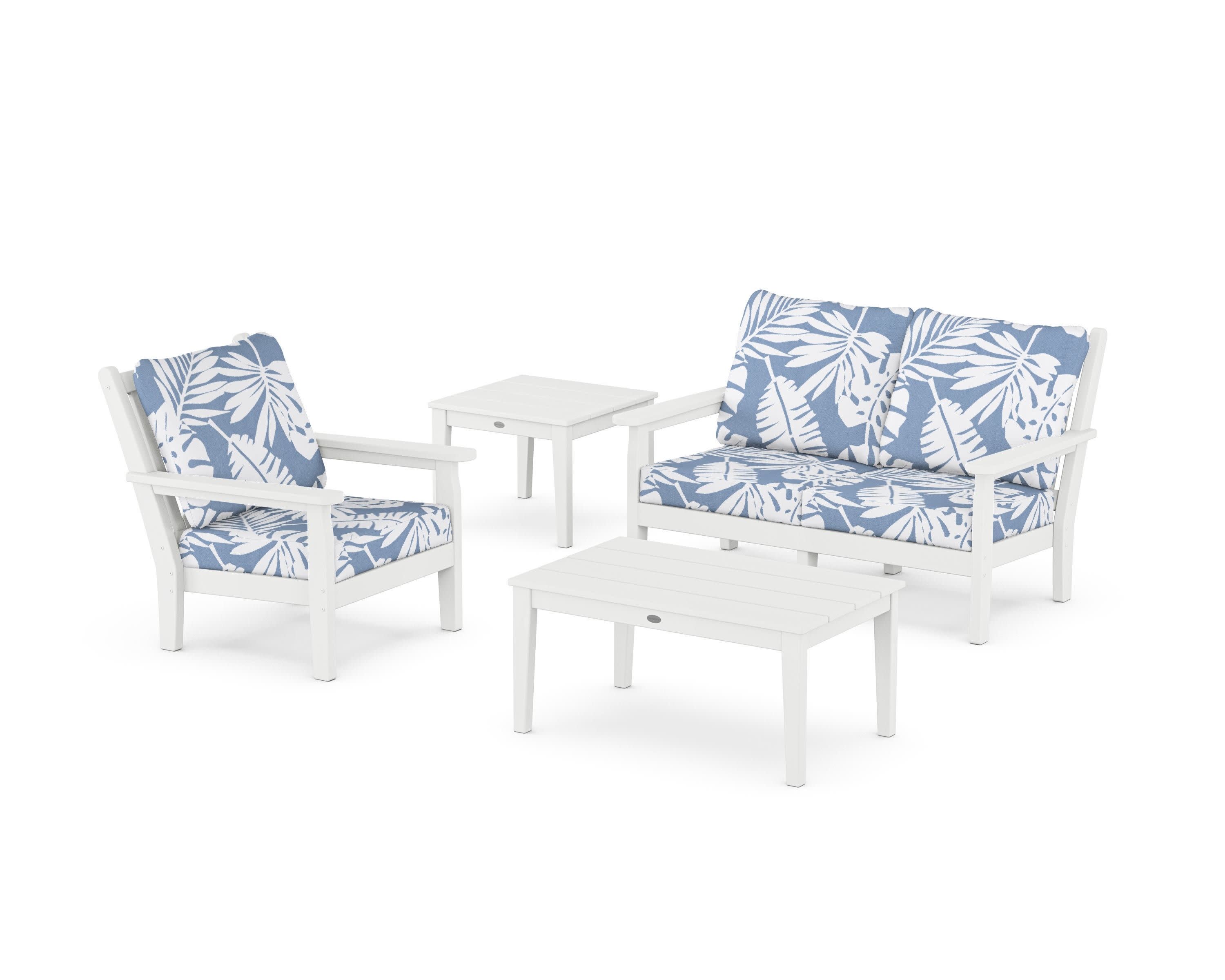 Chippendale 4-Piece Deep Seating Set in White / Leaf Sky Blue