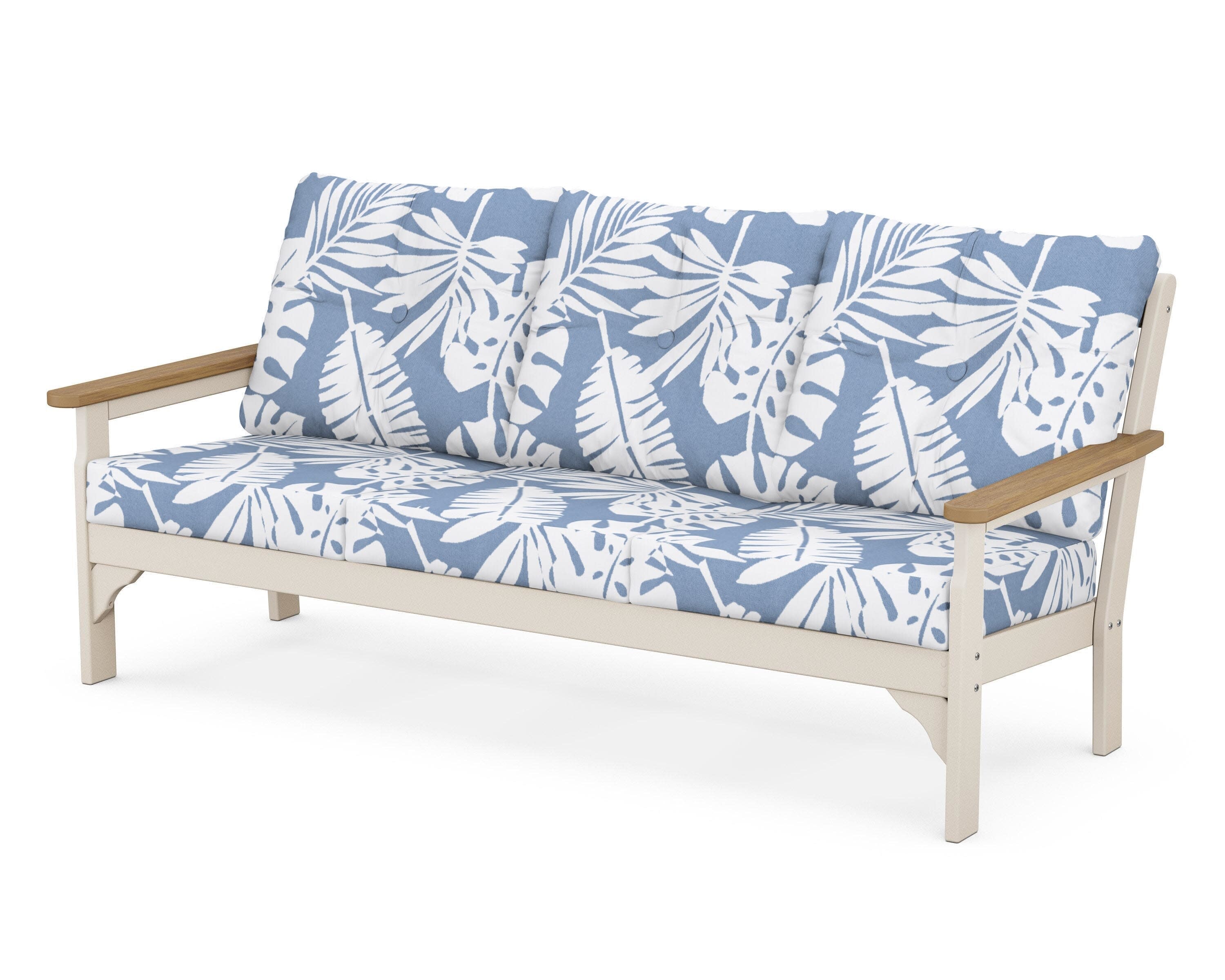 Vineyard Deep Seating Sofa in Sand / Natural / Leaf Sky Blue