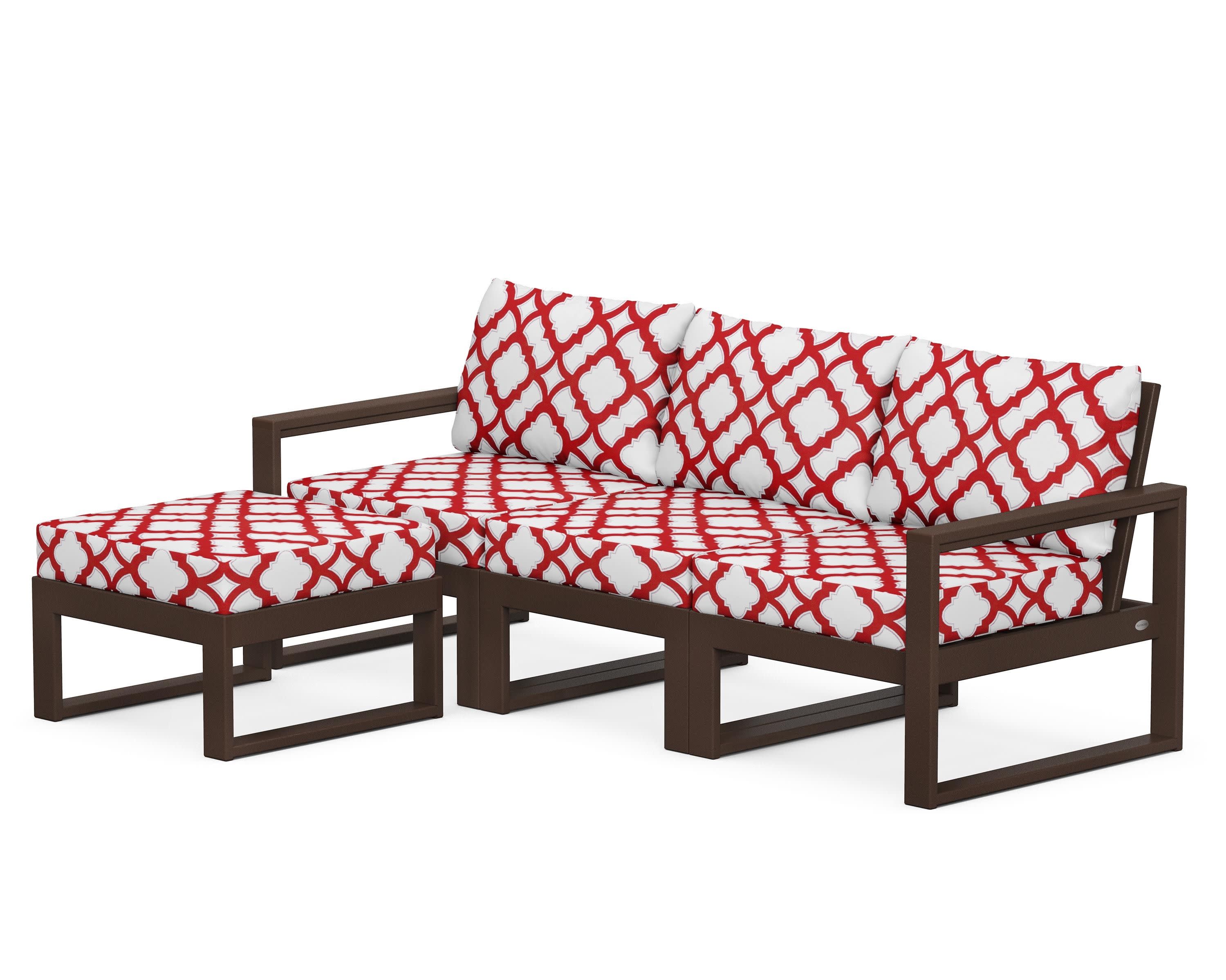EDGE 4-Piece Modular Deep Seating Set with Ottoman in Mahogany / Trellis Crimson