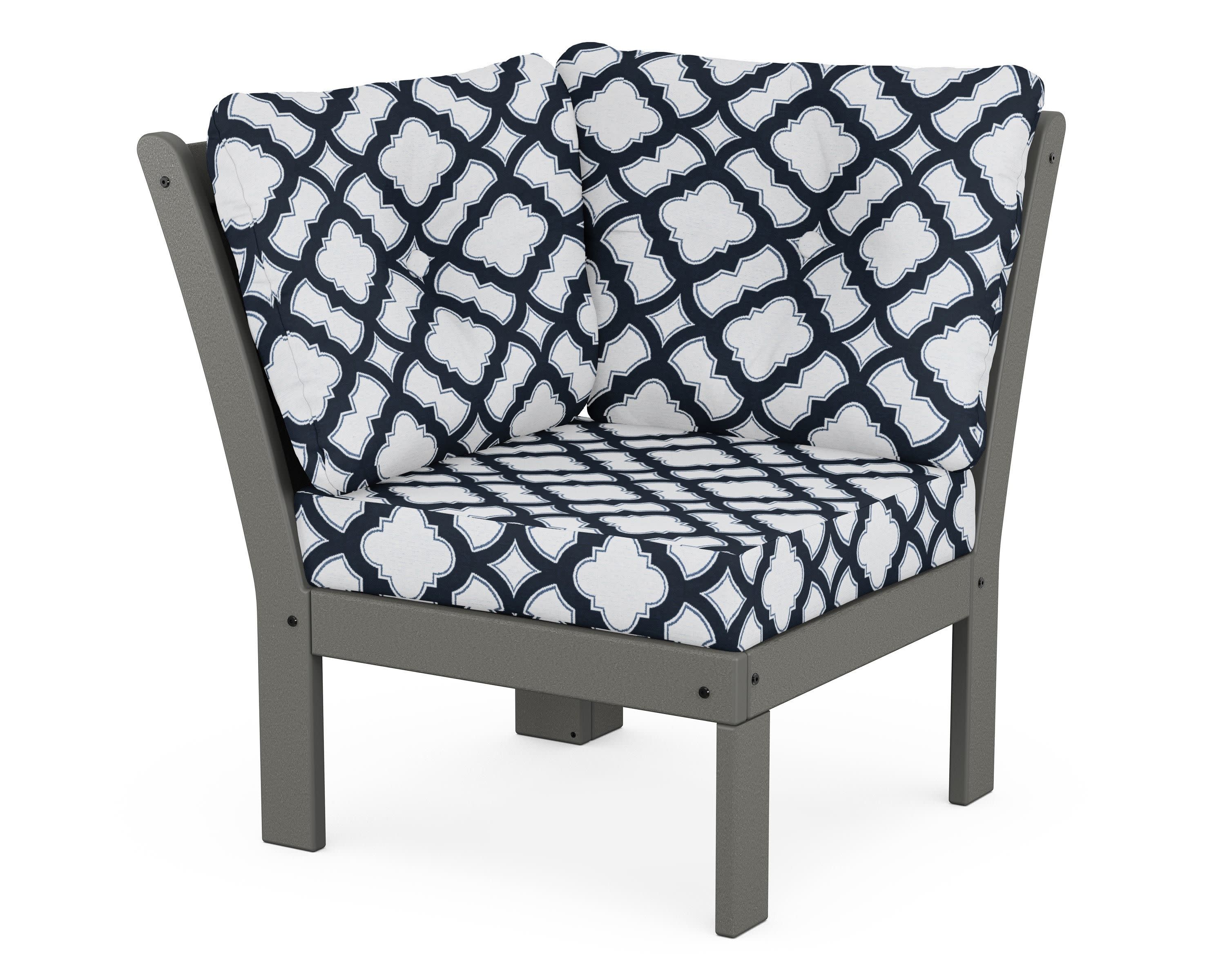Vineyard Modular Corner Chair in Slate Grey / Trellis Marine Indigo
