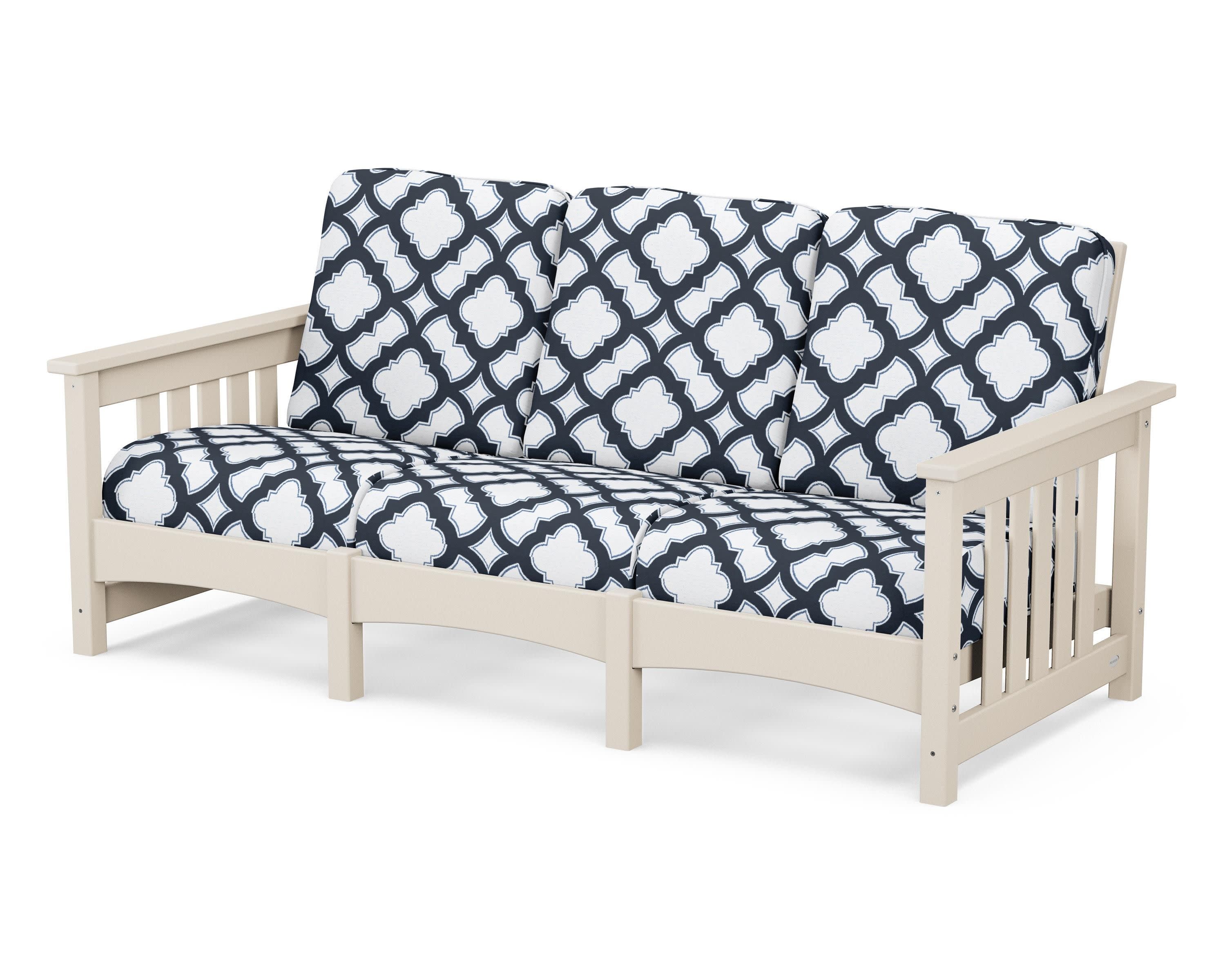 Club Mission Sofa in Sand / Trellis Marine Indigo