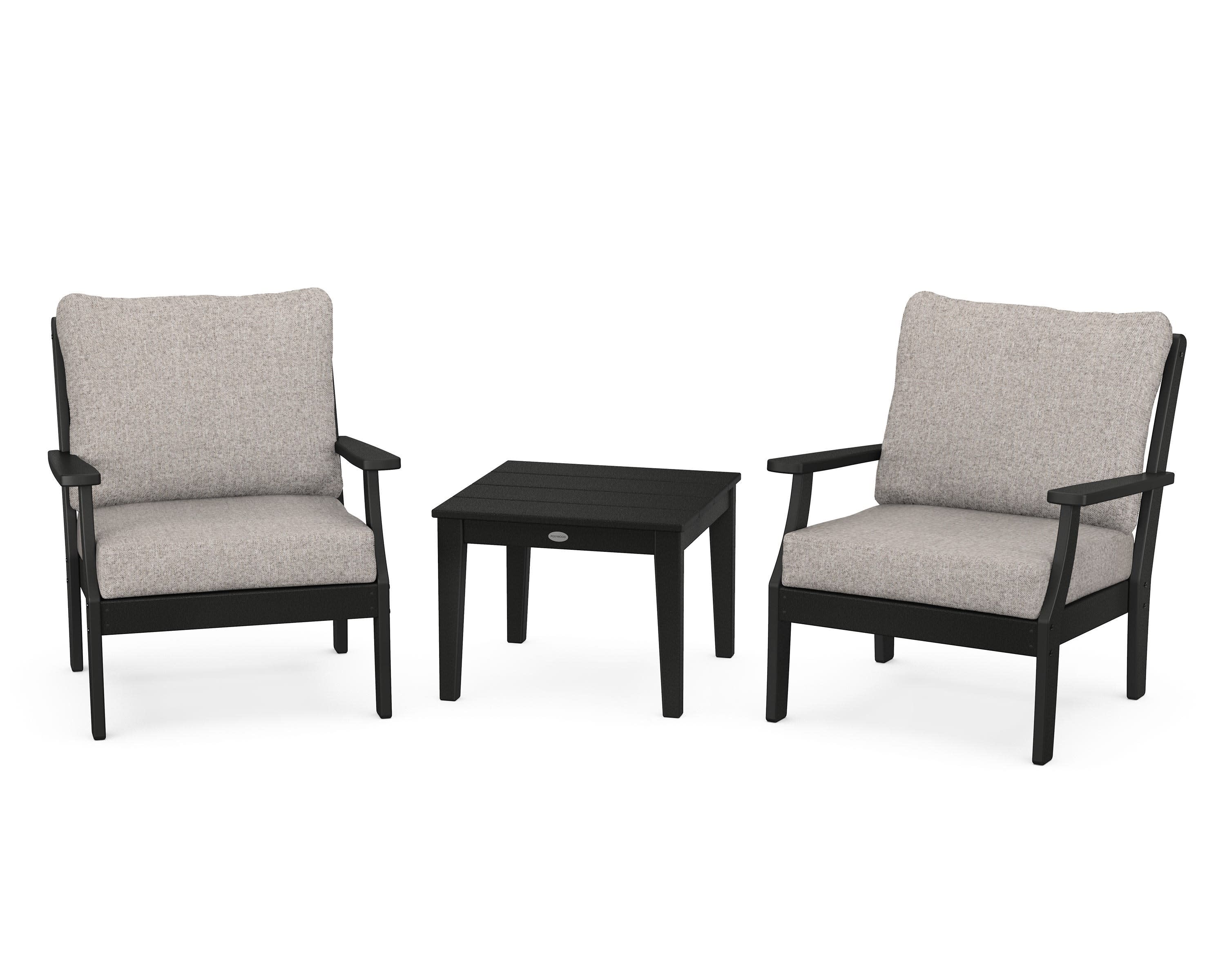 Braxton 3-Piece Deep Seating Set in Black / Weathered Tweed