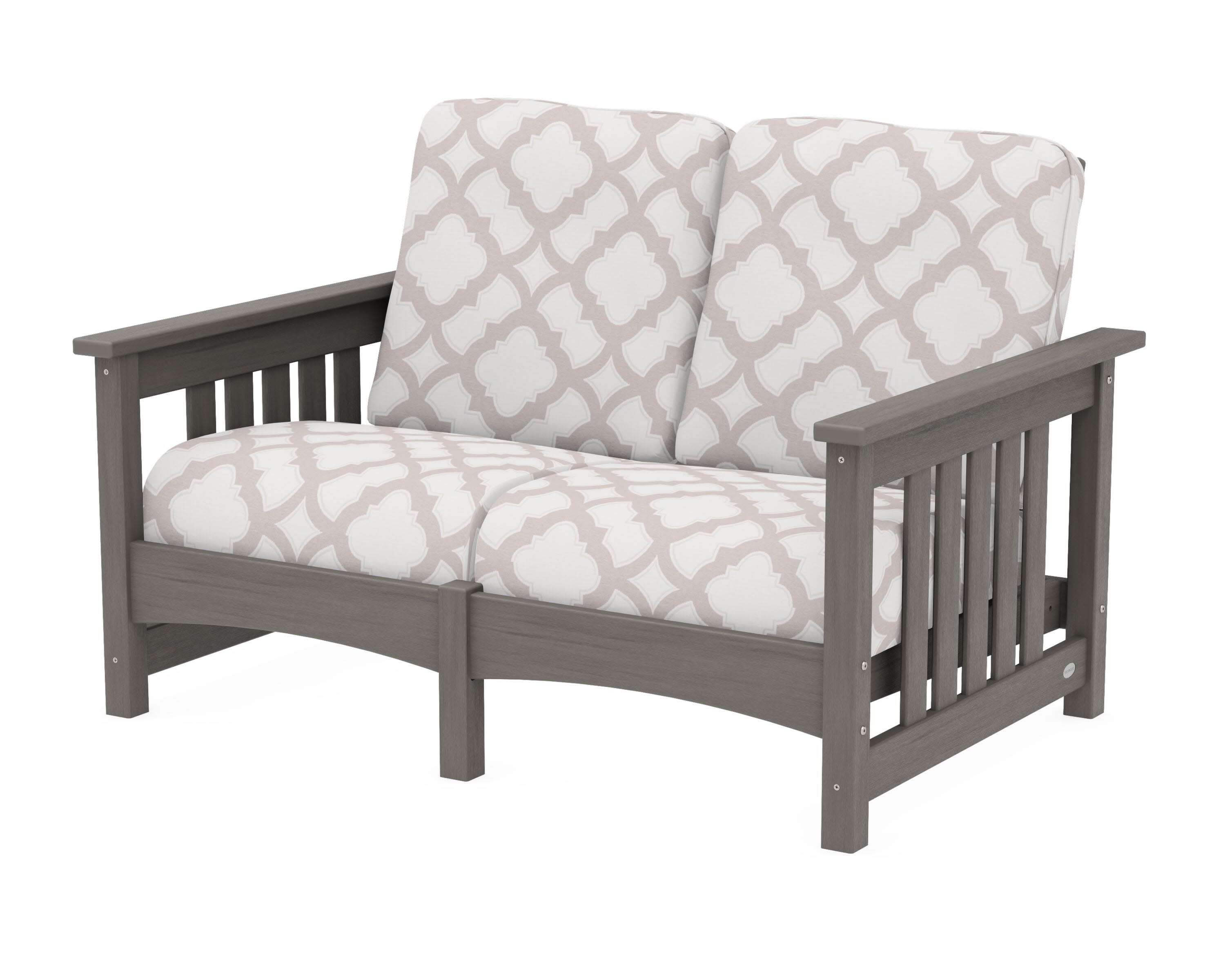 Club Mission Loveseat in Driftwood / Trellis Dune Burlap