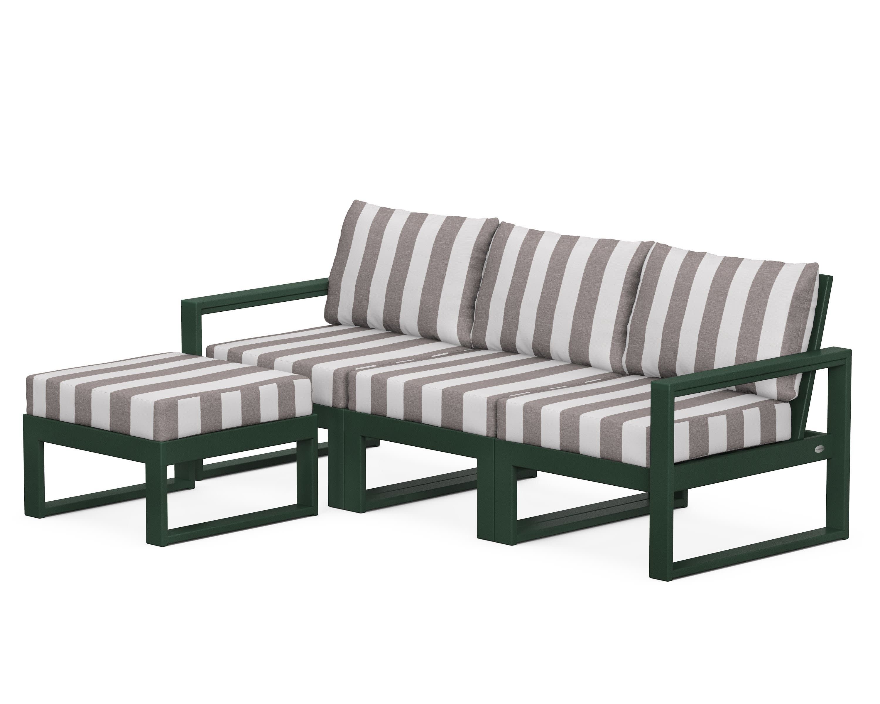 EDGE 4-Piece Modular Deep Seating Set with Ottoman in Green / Cabana Stripe Grey Mist