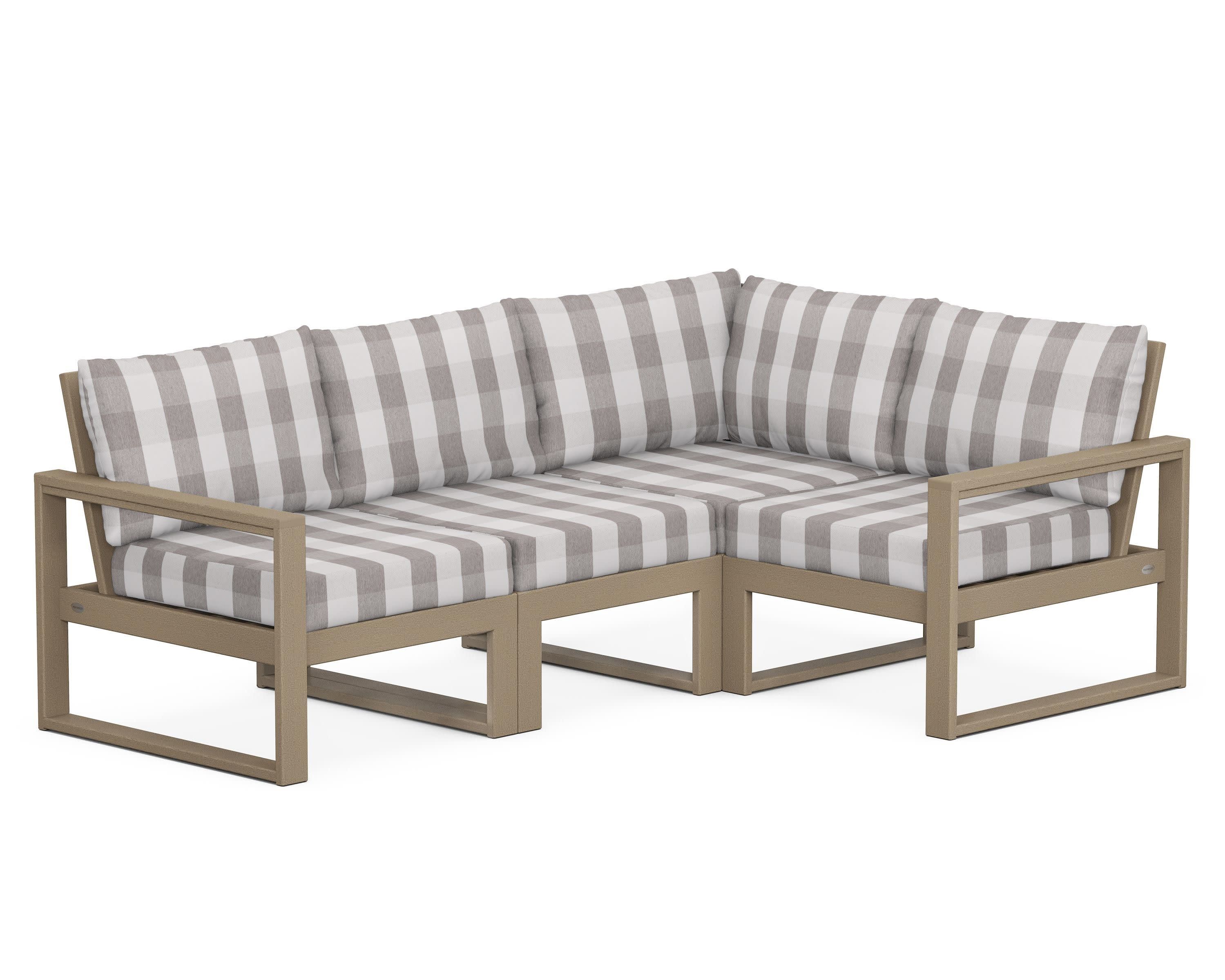 EDGE 4-Piece Modular Deep Seating Set in Vintage Sahara / Buffalo Plaid Grey Mist