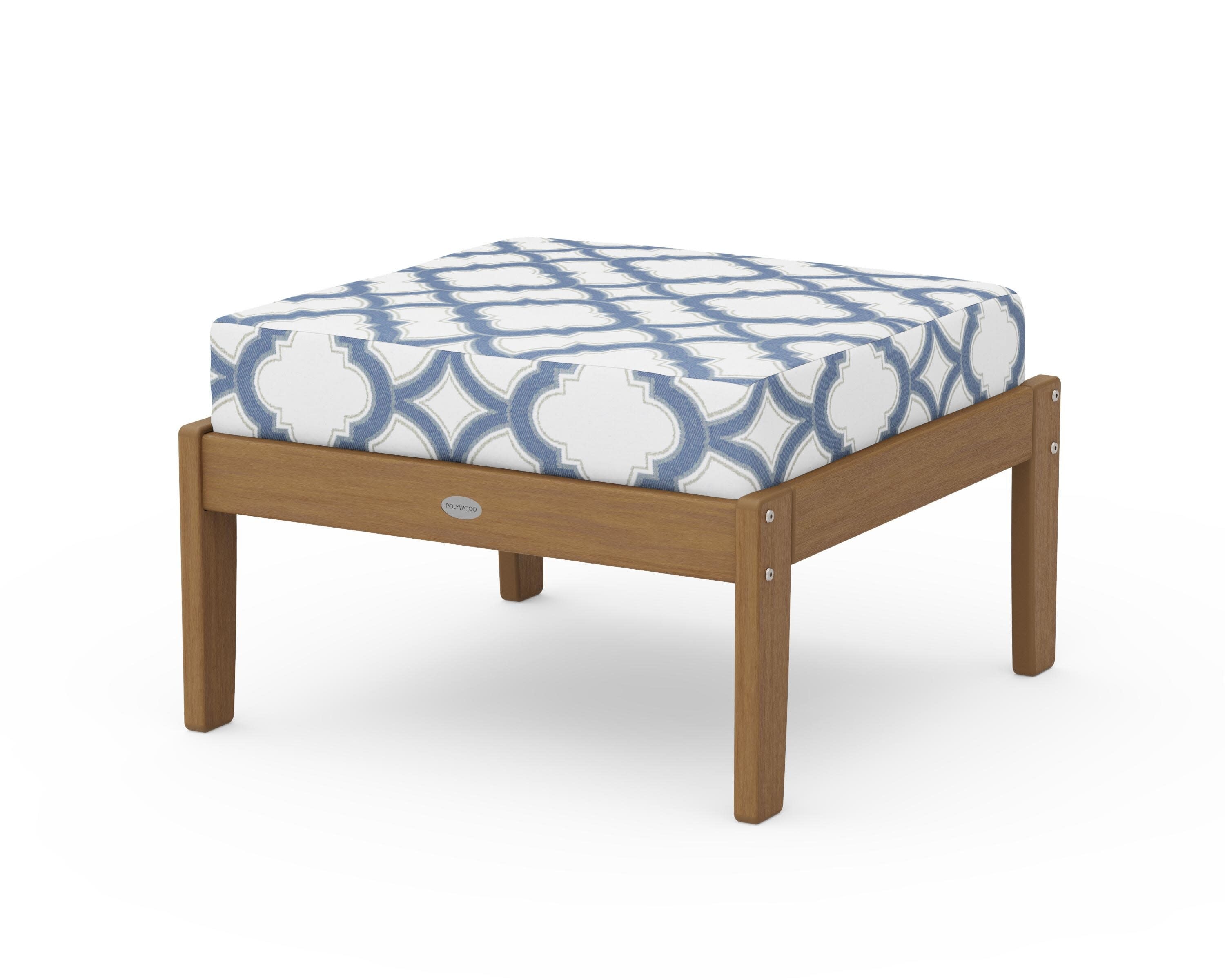 Braxton Deep Seating Ottoman in Natural / Trellis Sky Blue