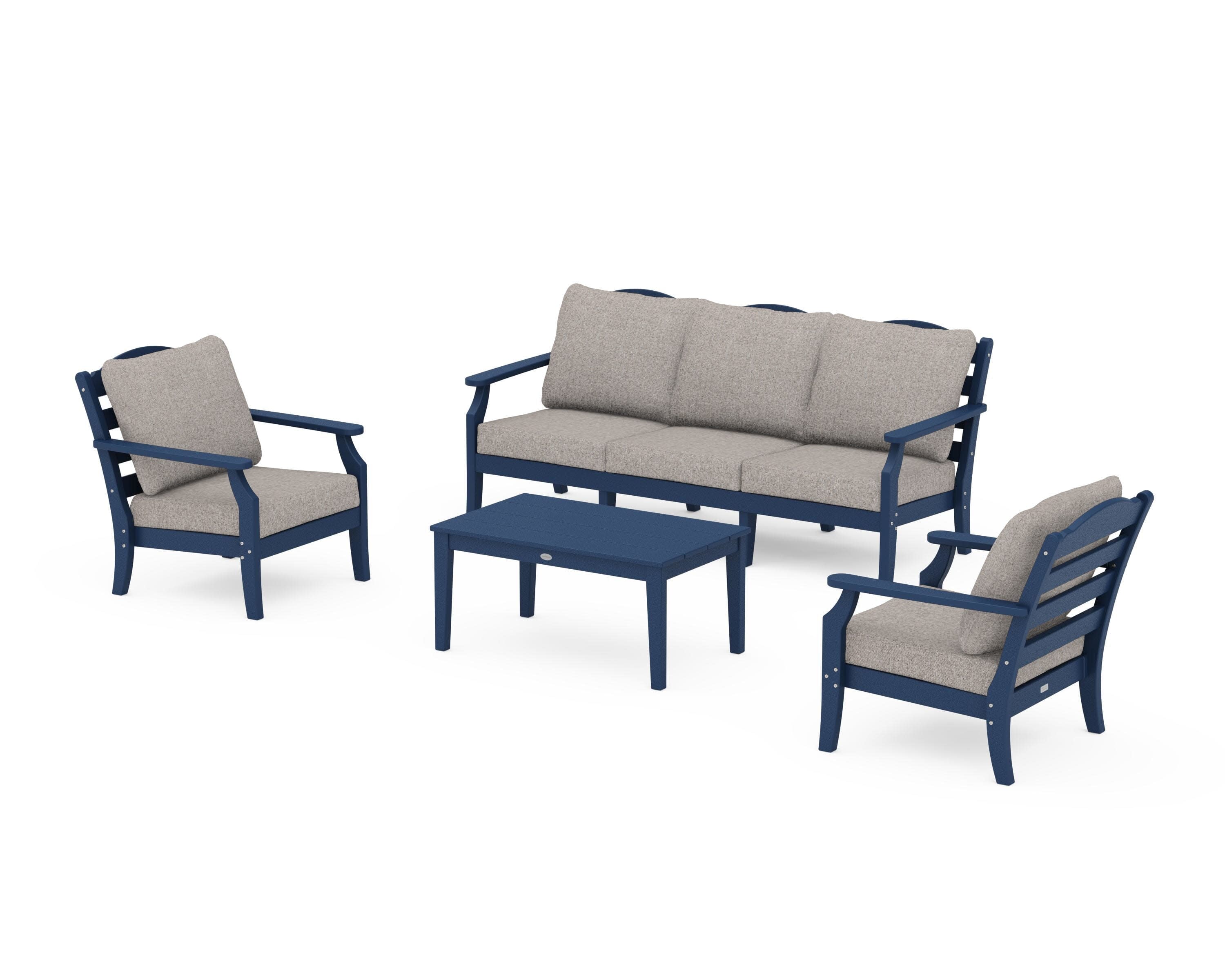 Savannah 4-Piece Deep Seating Set with Sofa in Navy / Weathered Tweed