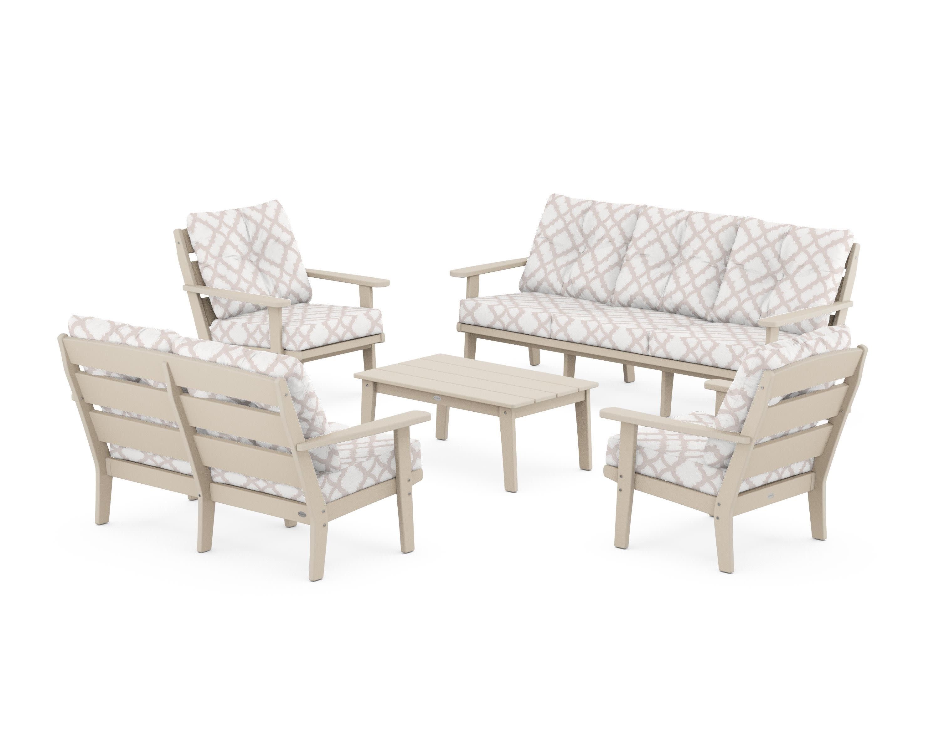 Lakeside 5-Piece Lounge Sofa Set in Sand / Trellis Dune Burlap