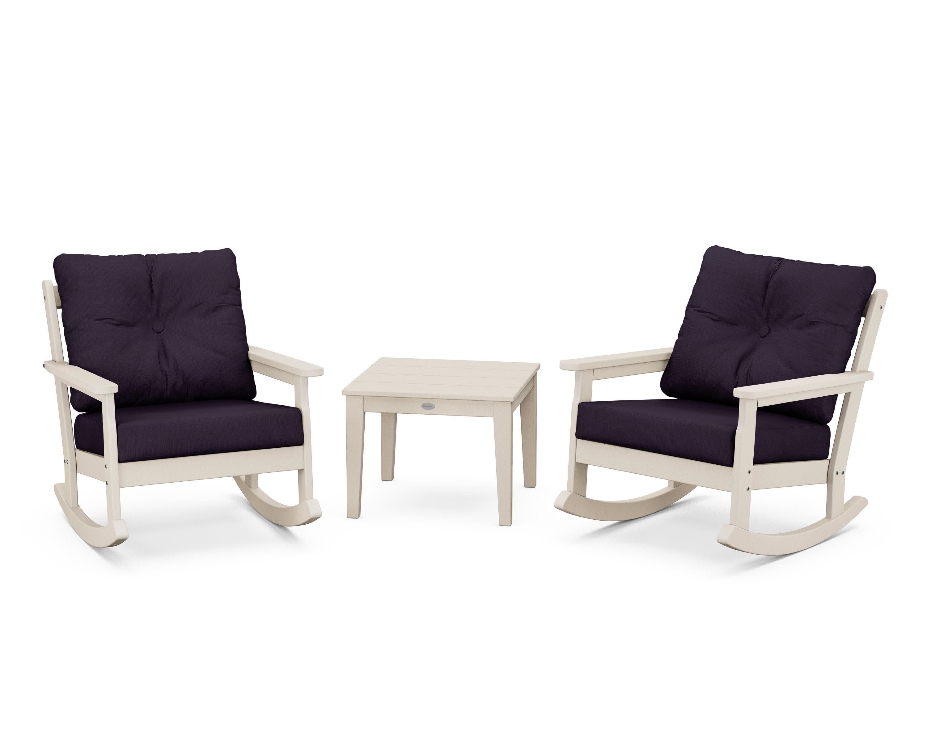 Vineyard 3-Piece Deep Seating Rocker Set in Sand / Navy Linen